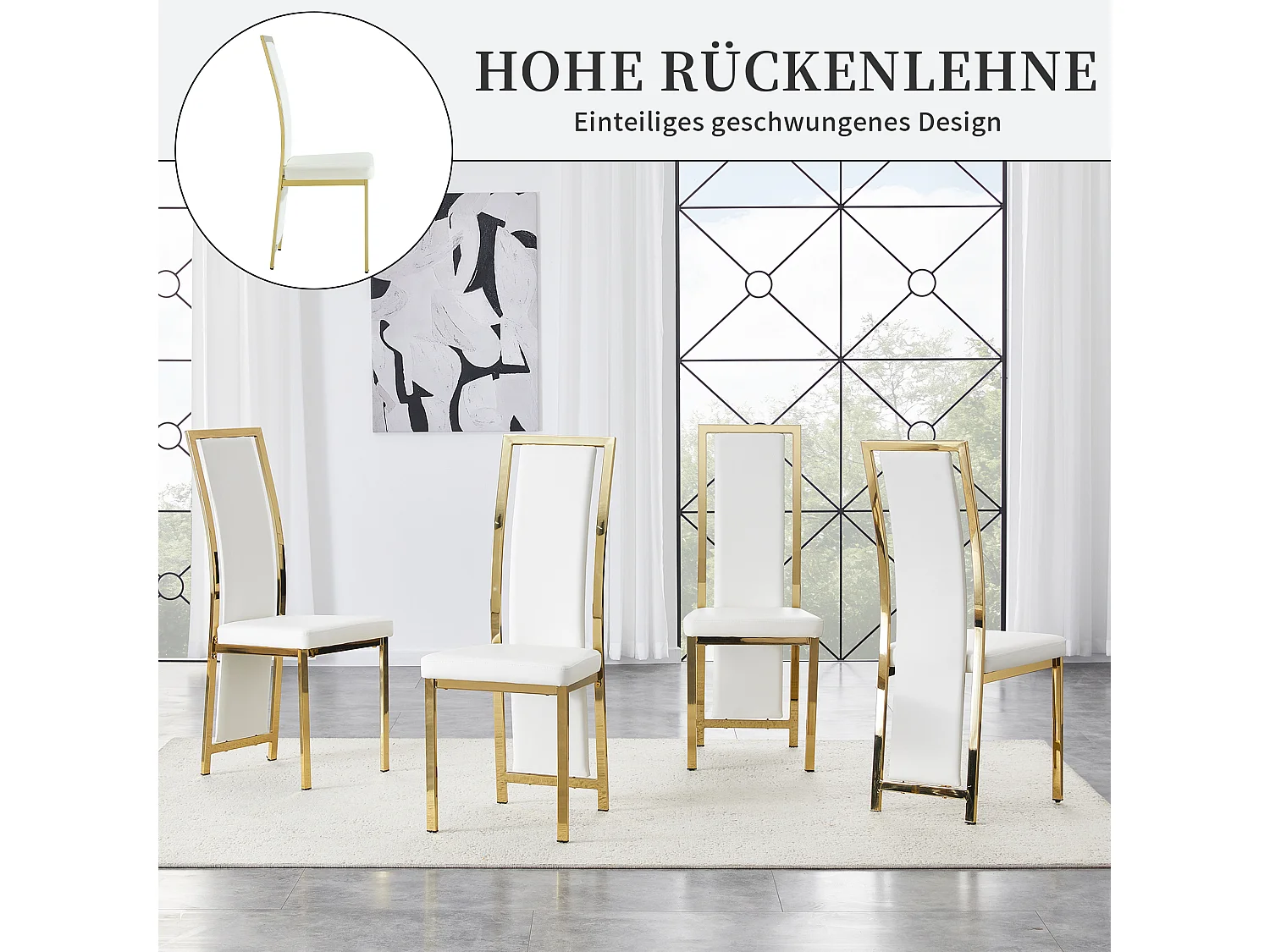Eetkamerstoelen als set van 2 of 4 met hoge rugleuning en metalen frame