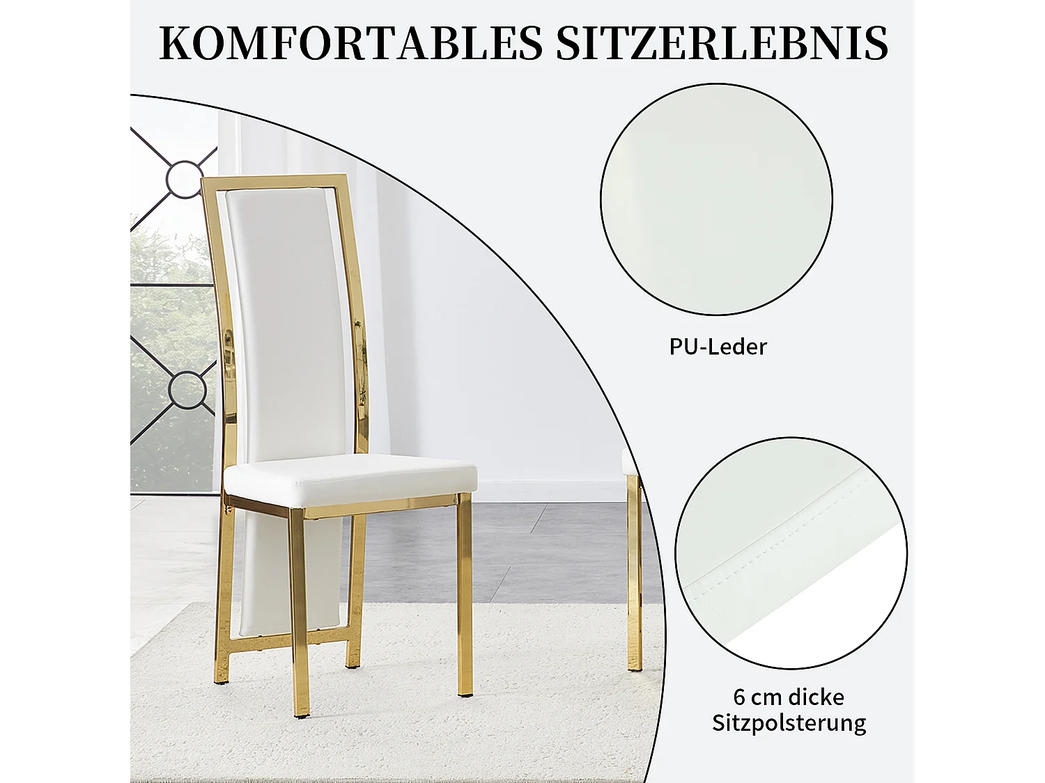 Eetkamerstoelen als set van 2 of 4 met hoge rugleuning en metalen frame