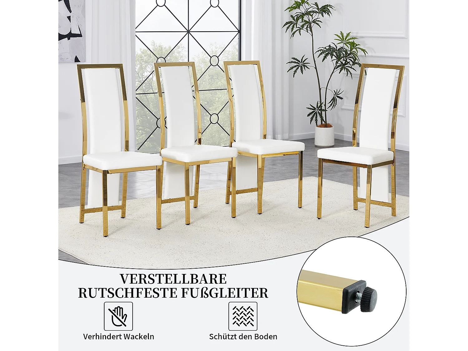 Eetkamerstoelen als set van 2 of 4 met hoge rugleuning en metalen frame