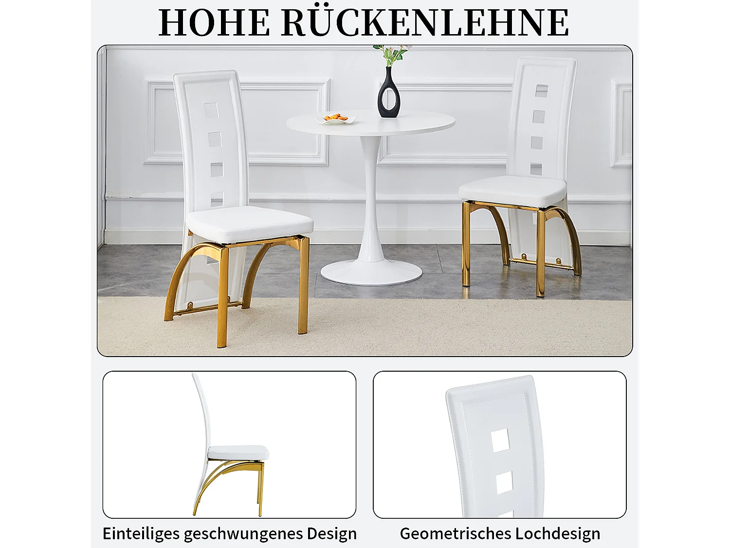 Set van 2 eetkamerstoelen met hoge geometrische rugleuning en metalen poten
