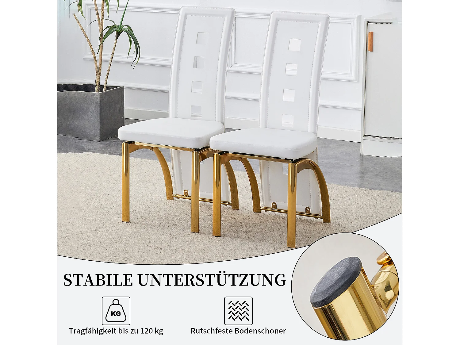 Set van 2 eetkamerstoelen met hoge geometrische rugleuning en metalen poten