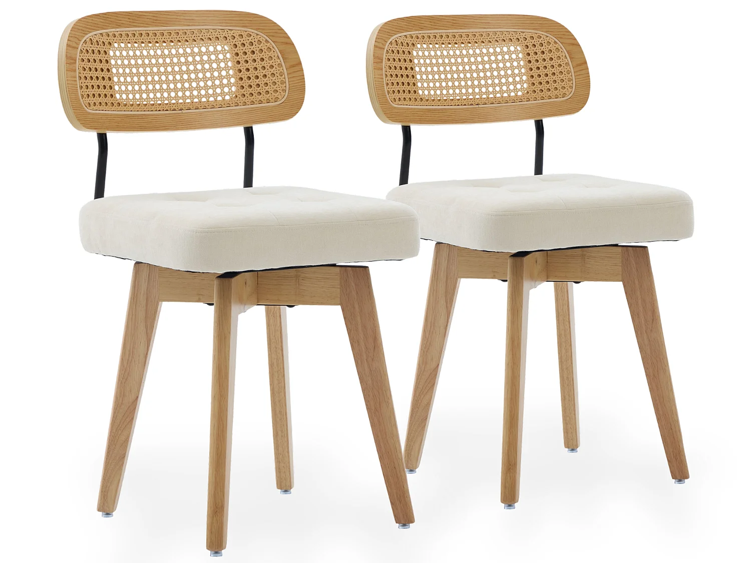 Set van 2 draaibare eetkamerstoelen met gevlochten rug en chenille zitting