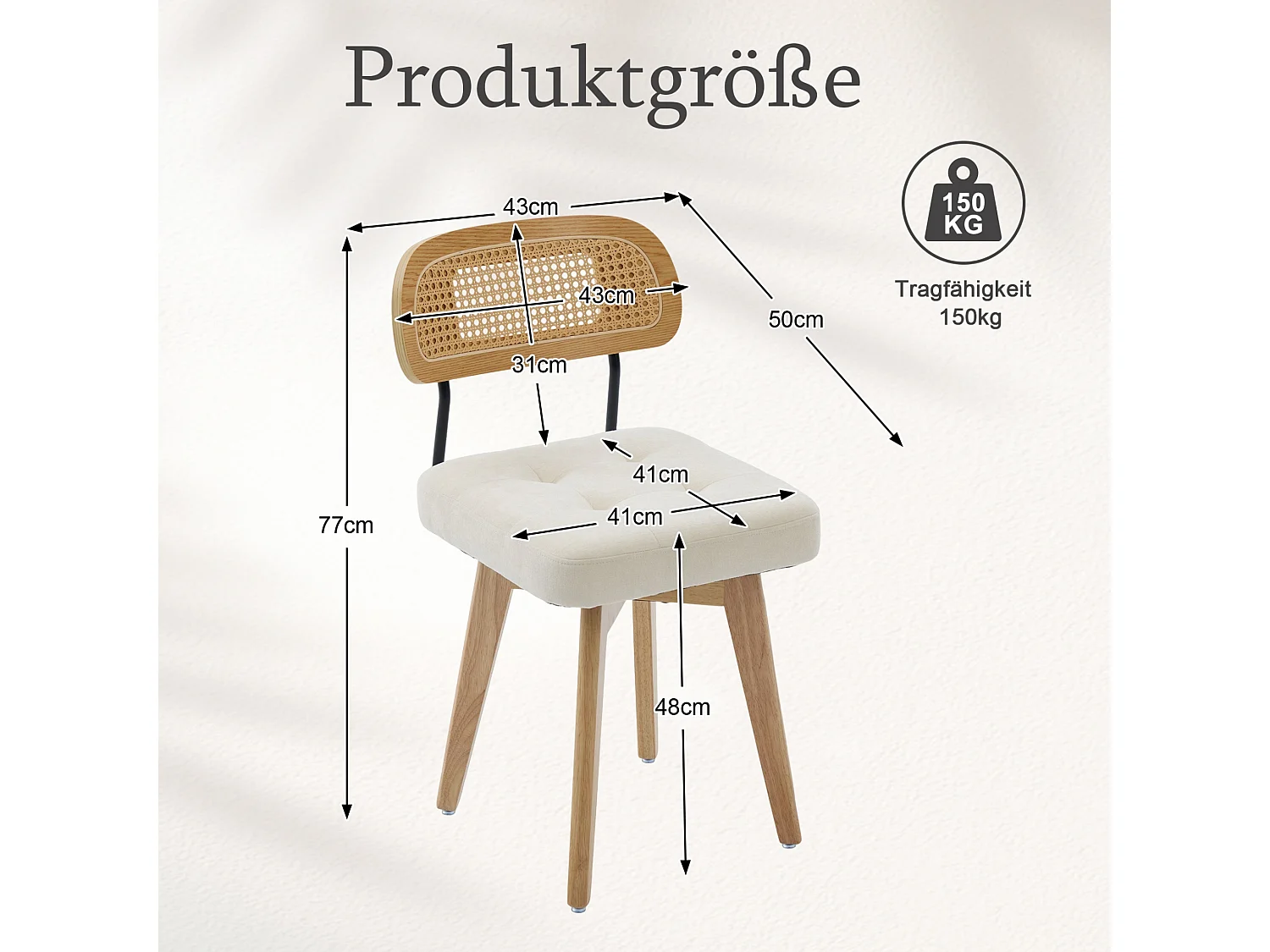 Set van 2 draaibare eetkamerstoelen met gevlochten rug en chenille zitting