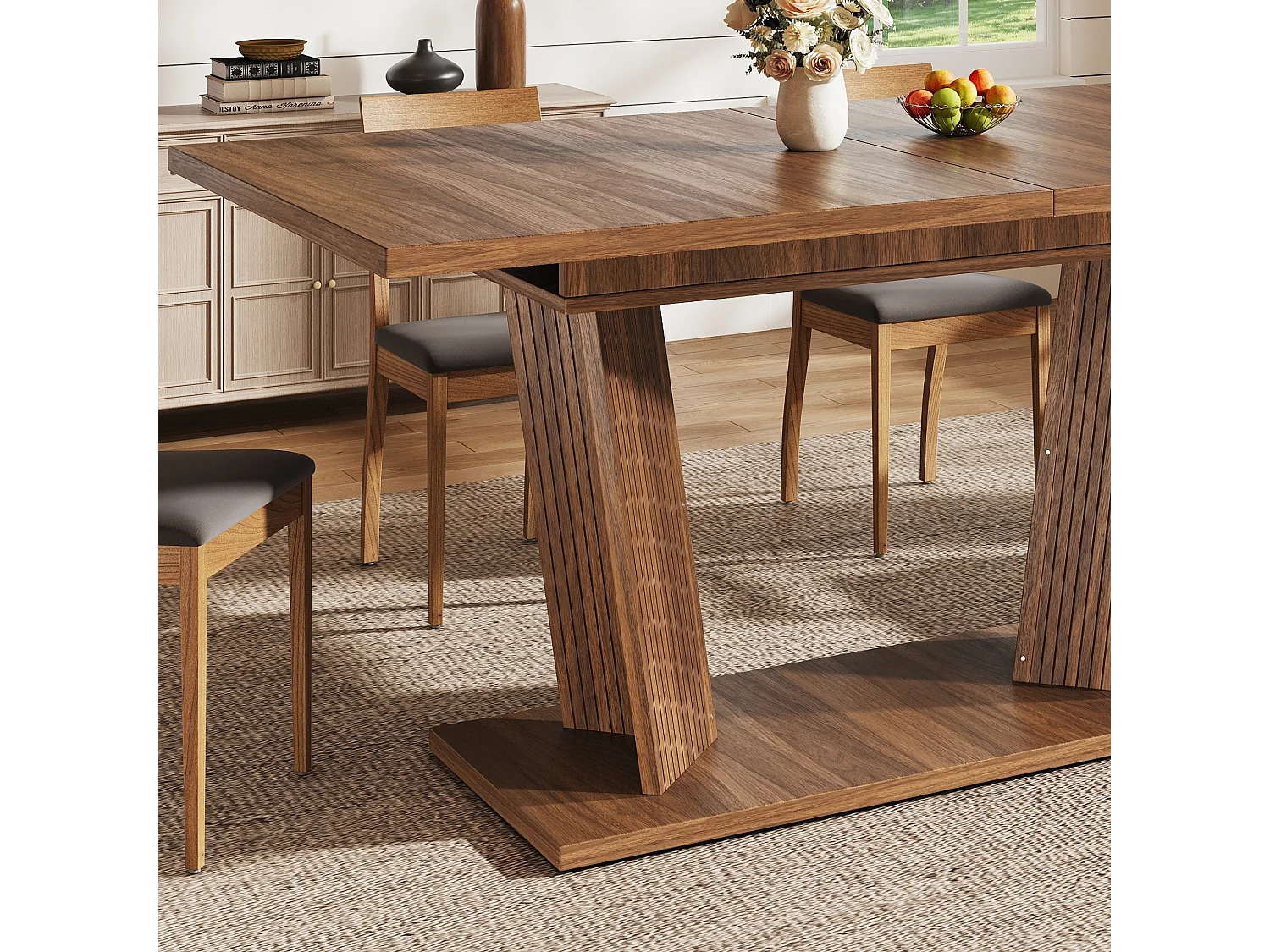 Table à manger extensible avec doubles supports inclinés pour 4 à 6 personnes 120 à 160 cm