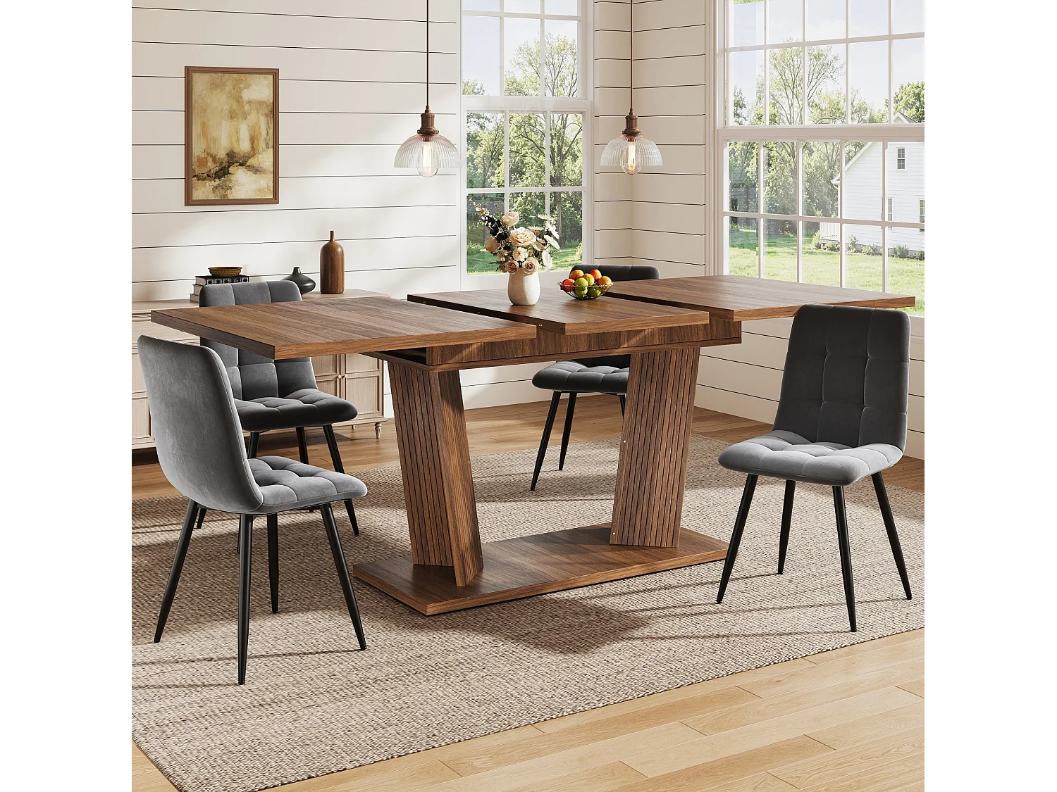 Table à manger extensible avec doubles supports inclinés pour 4 à 6 personnes 120 à 160 cm