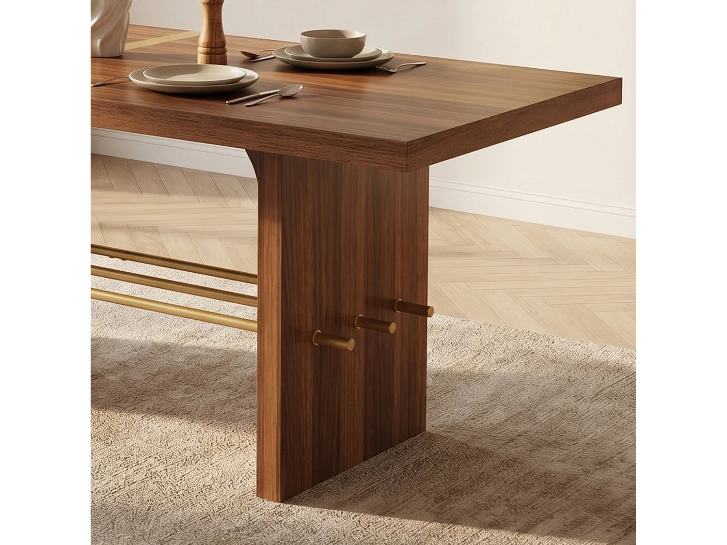 Table à manger rectangulaire avec détails dorés pour 6 à 8 personnes 180 x 75 cm
