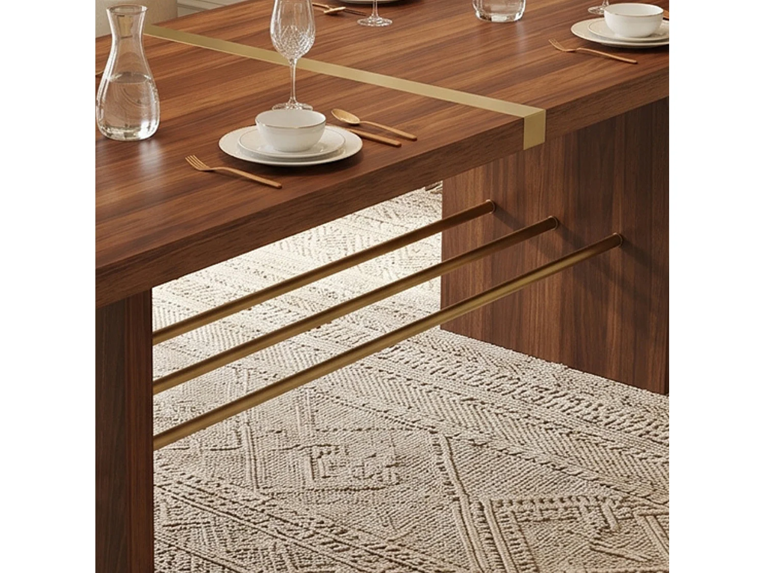 Table à manger rectangulaire avec détails dorés pour 6 à 8 personnes 180 x 75 cm