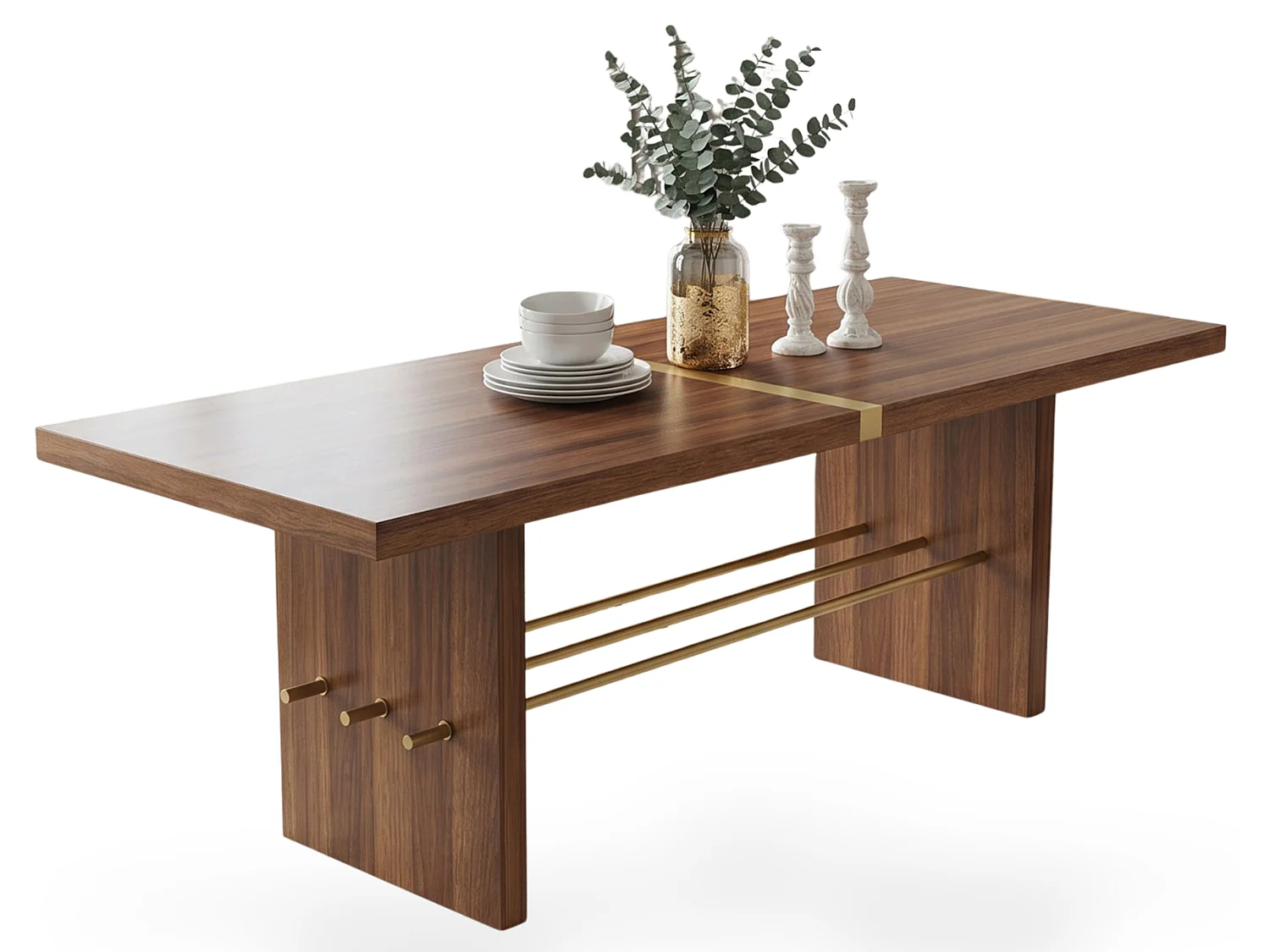 Table à manger rectangulaire avec détails dorés pour 6 à 8 personnes 180 x 75 cm