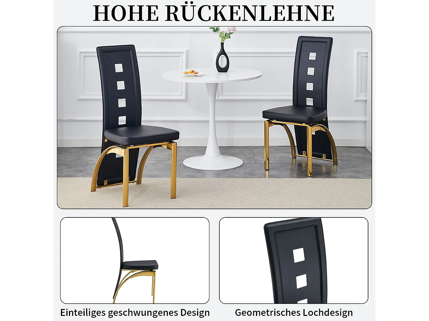 Set van 2 eetkamerstoelen met hoge geometrische rugleuning en metalen poten