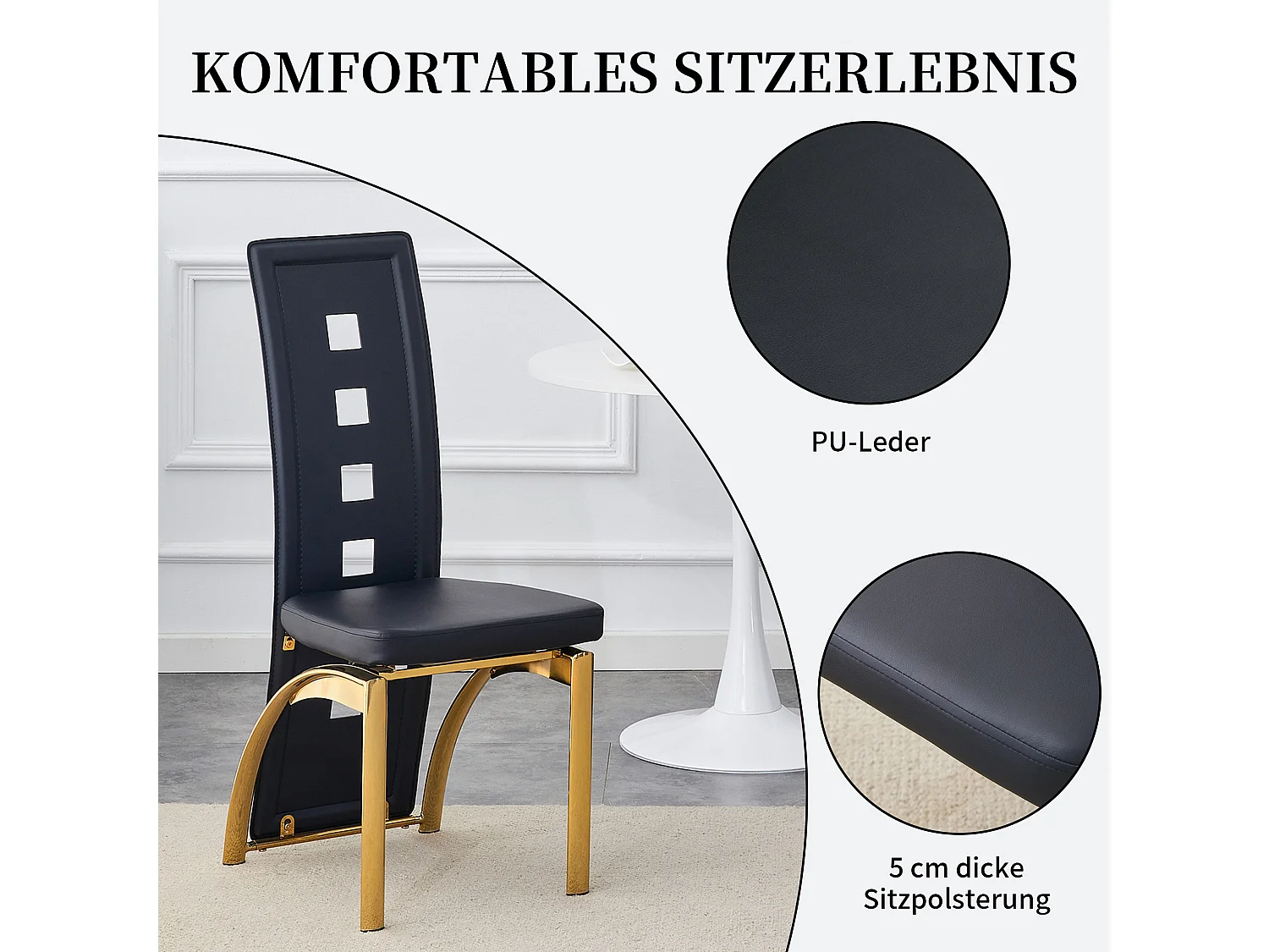Set van 2 eetkamerstoelen met hoge geometrische rugleuning en metalen poten