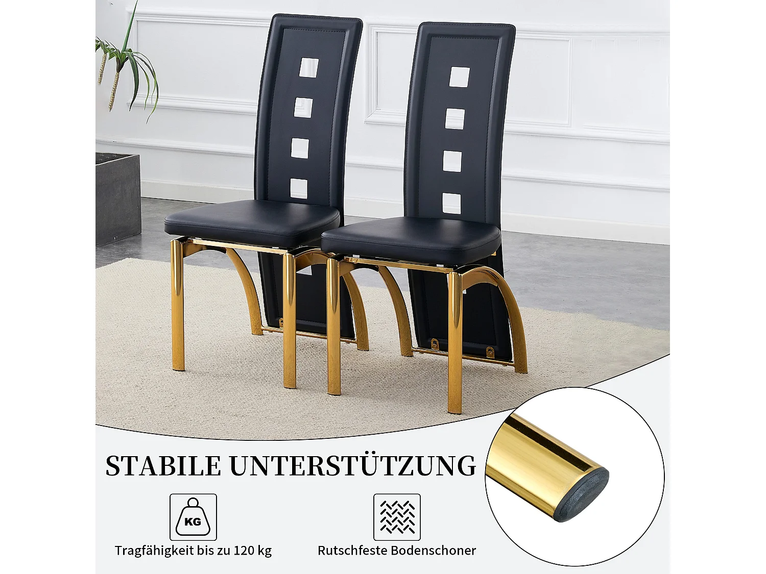 Set van 2 eetkamerstoelen met hoge geometrische rugleuning en metalen poten