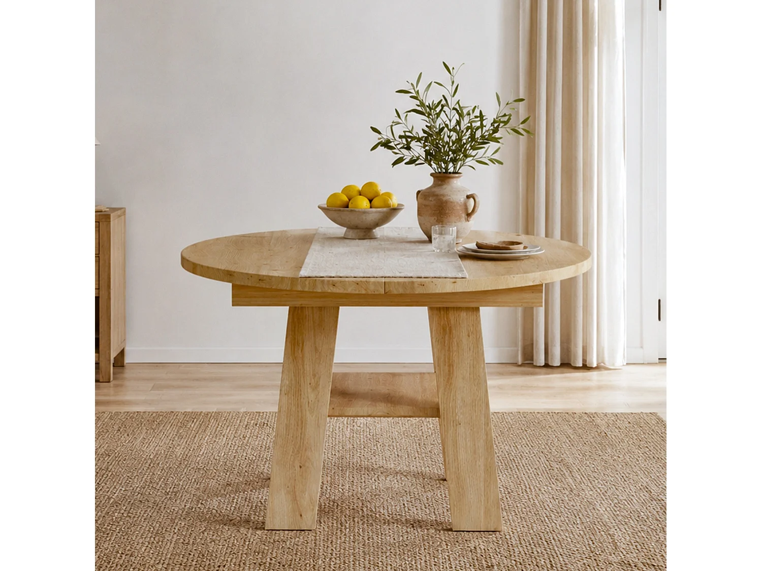 Uitschuifbare eettafel rond tot ovaal met legplank voor 4 tot 6 personen 110 tot 150 cm