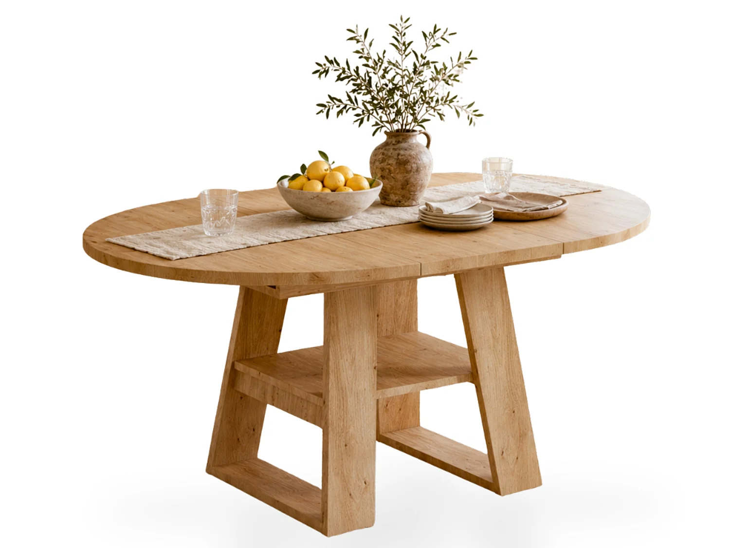 Uitschuifbare eettafel rond tot ovaal met legplank voor 4 tot 6 personen 110 tot 150 cm