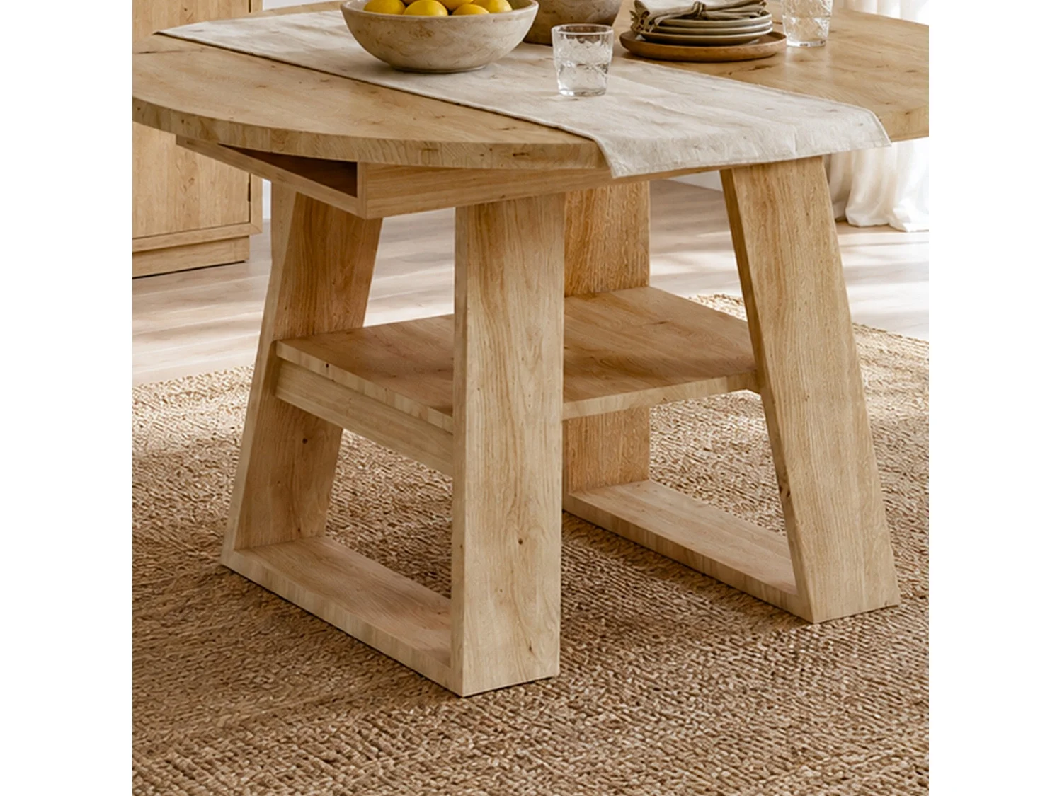 Uitschuifbare eettafel rond tot ovaal met legplank voor 4 tot 6 personen 110 tot 150 cm