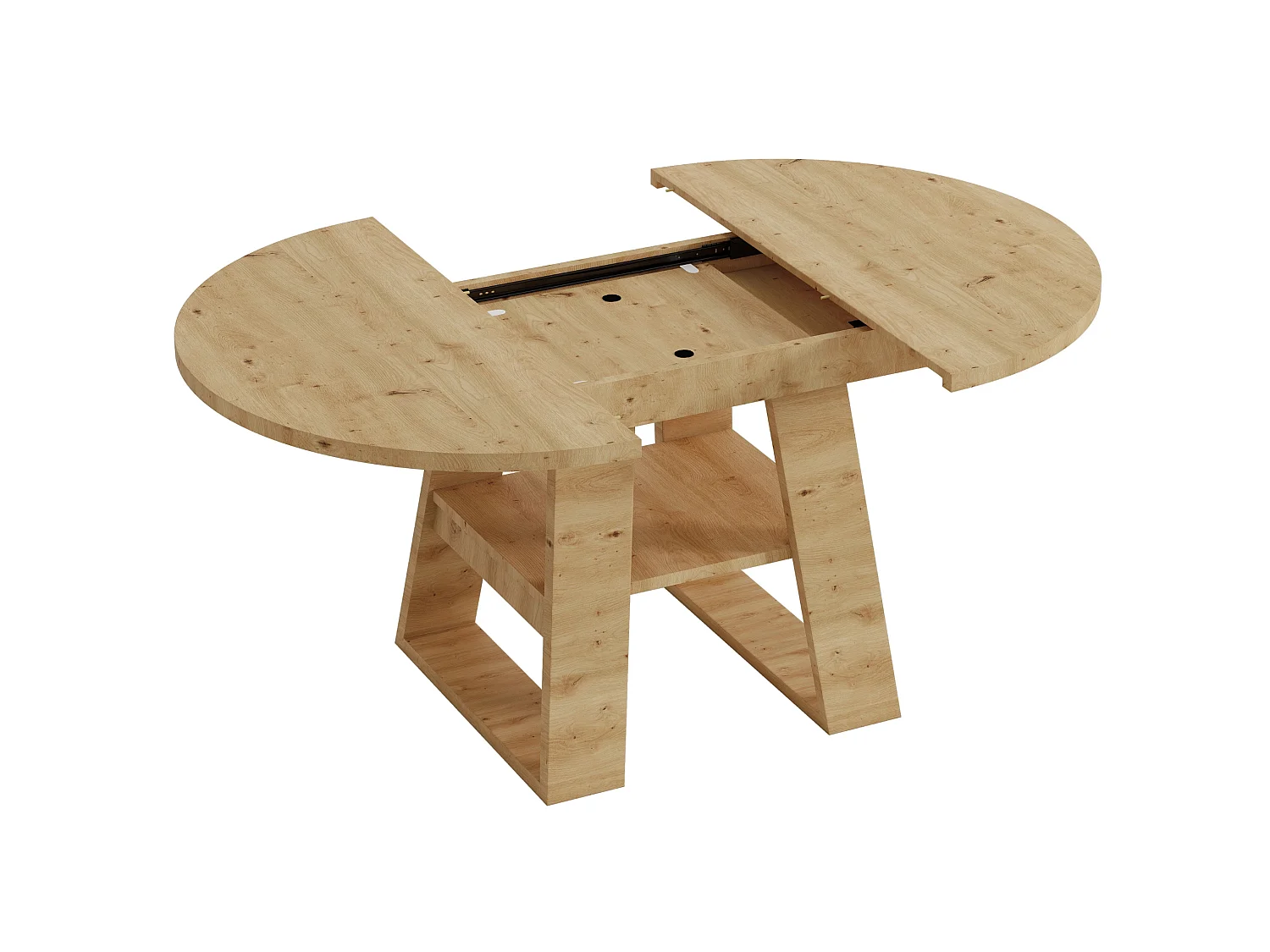 Uitschuifbare eettafel rond tot ovaal met legplank voor 4 tot 6 personen 110 tot 150 cm