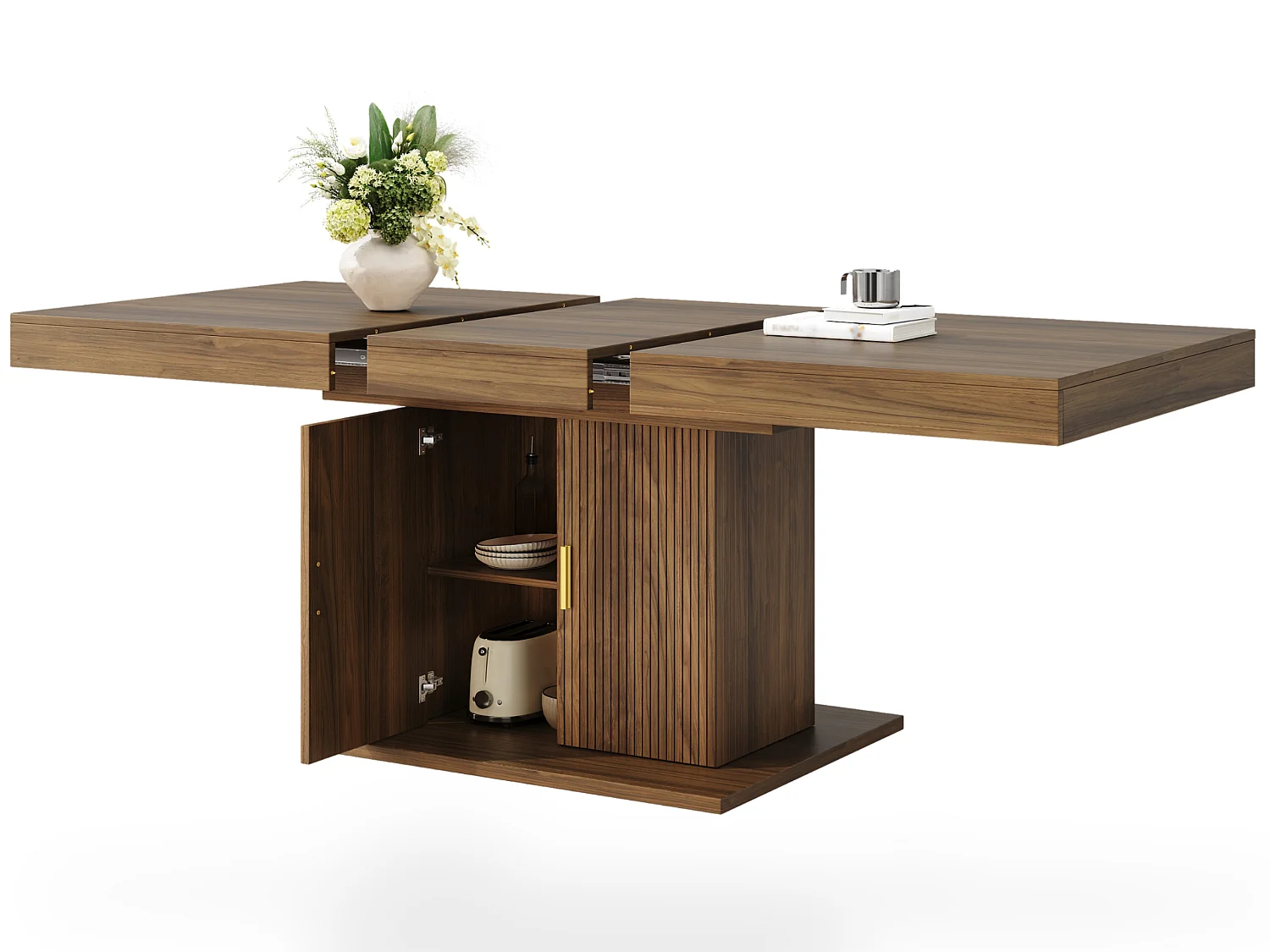 Table à manger extensible avec placard de rangement pour 6 à 8 personnes 140 à 180 cm
