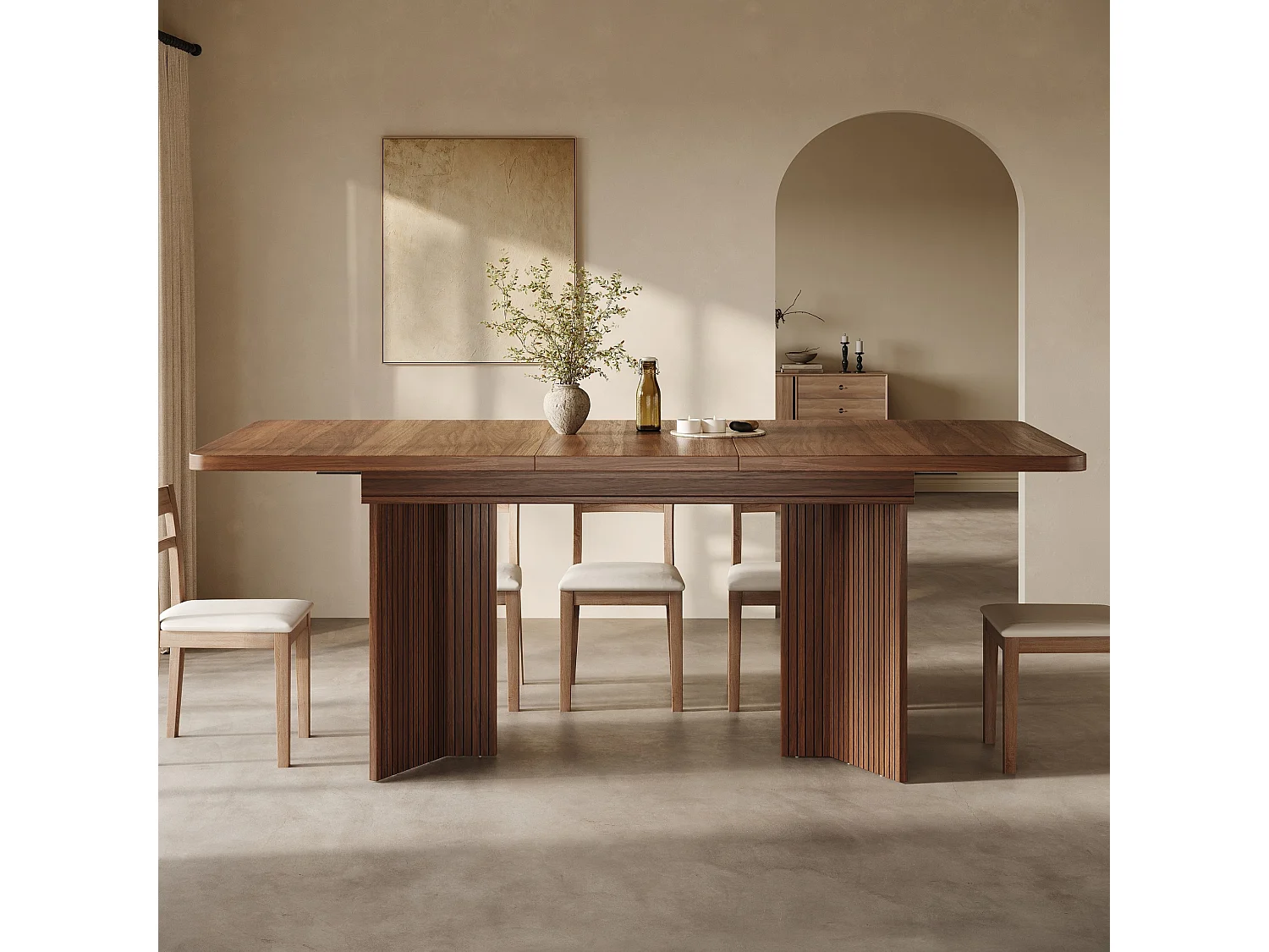 Table à manger rectangulaire extensible avec pieds en V rainurés pour 4 à 6 personnes 120 à 160 cm