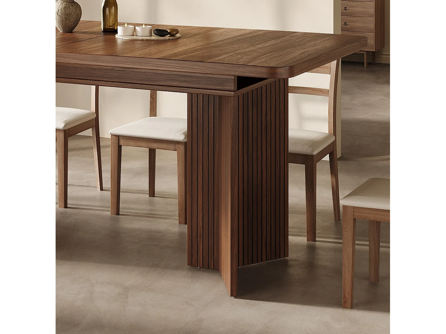 Table à manger rectangulaire extensible avec pieds en V rainurés pour 4 à 6 personnes 120 à 160 cm