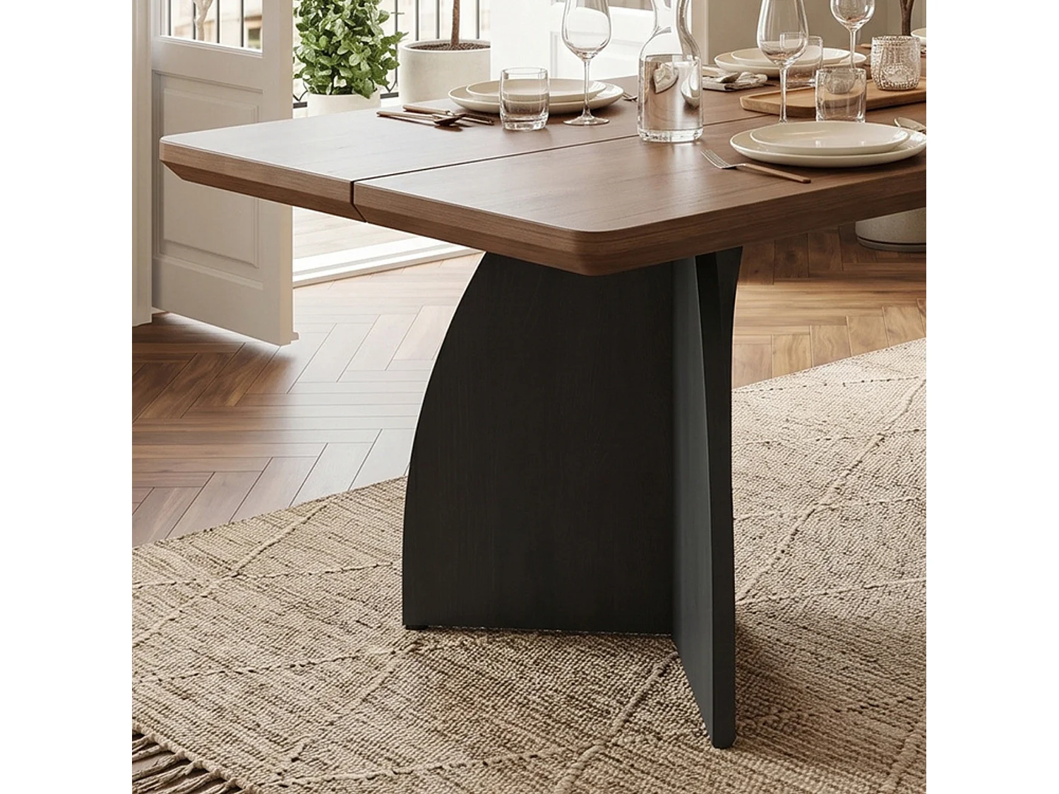 Table à manger rectangulaire aux angles arrondis et pieds courbés pour 4 à 6 personnes 160 x 80 cm