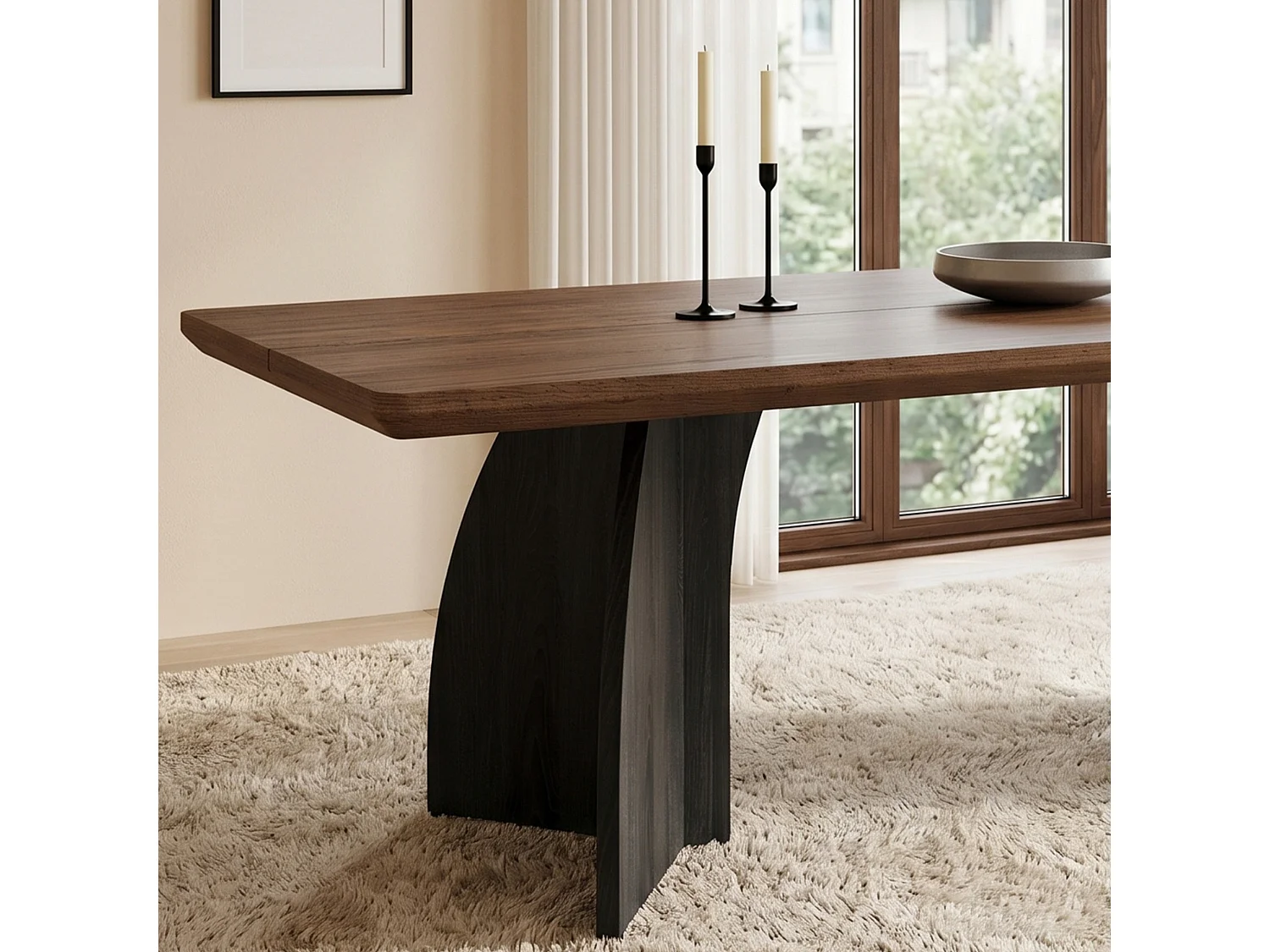 Table à manger rectangulaire aux angles arrondis et pieds courbés pour 4 à 6 personnes 160 x 80 cm