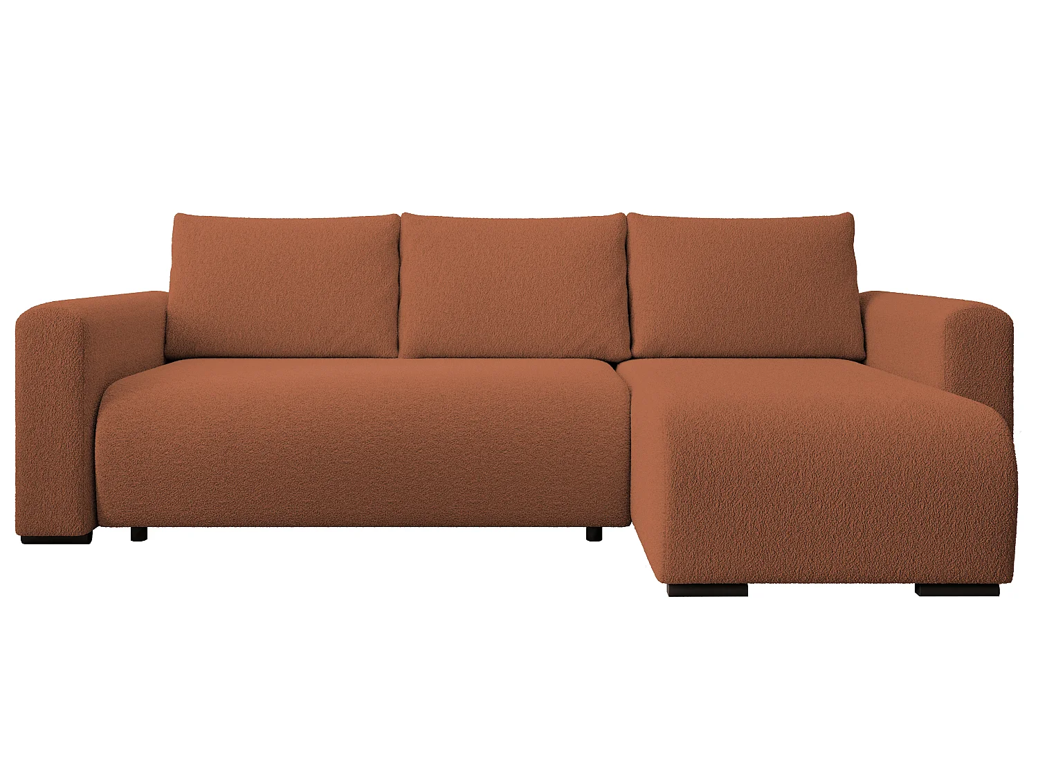 ECKSOFA DORA L, Eckcouch in L-Form mit Schlaffunktion und Bettkasten, Farbe: Orange, Bouclé-Stoff, Ottomane Rechts