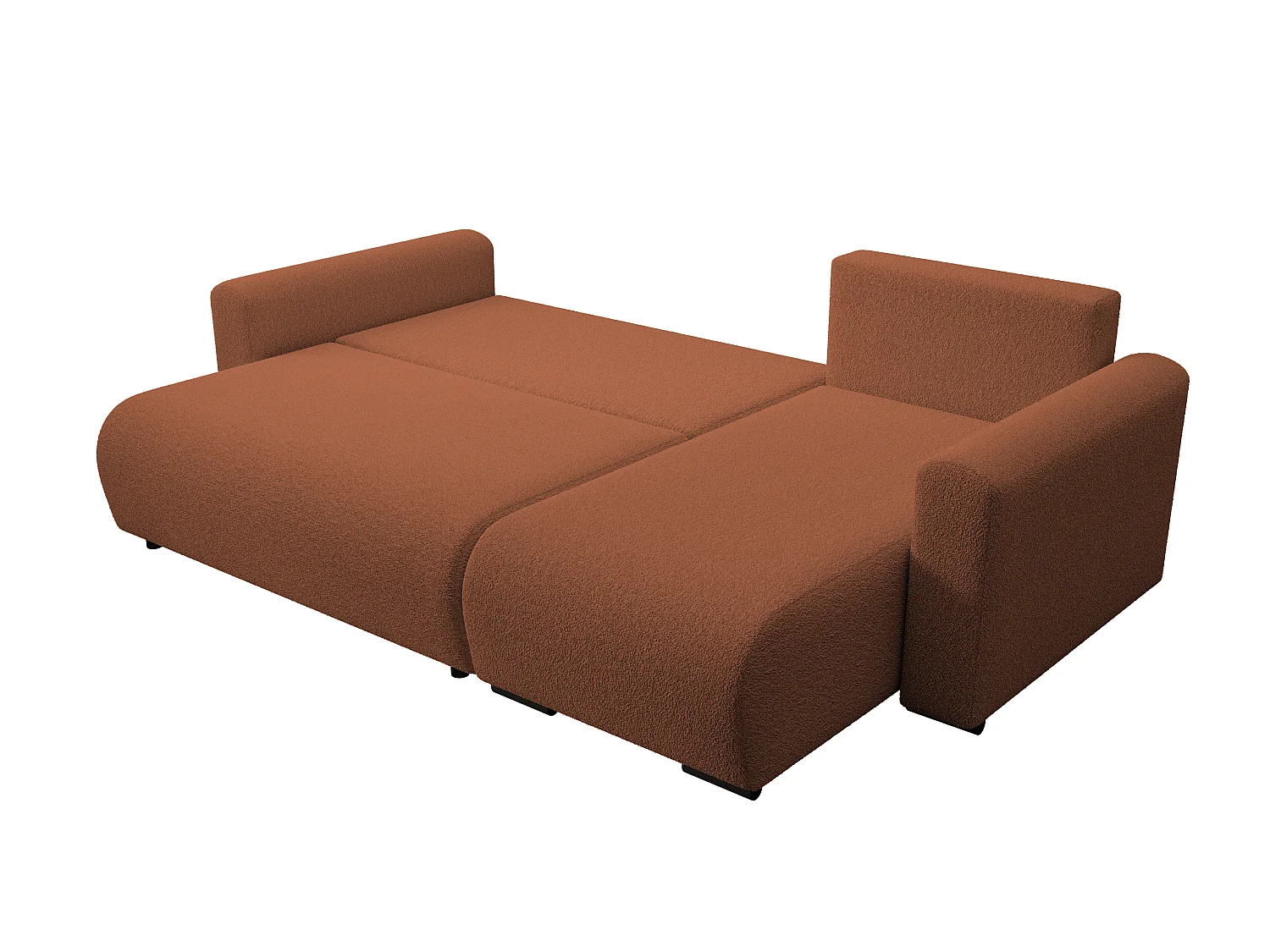 ECKSOFA DORA L, Eckcouch in L-Form mit Schlaffunktion und Bettkasten, Farbe: Orange, Bouclé-Stoff, Ottomane Rechts