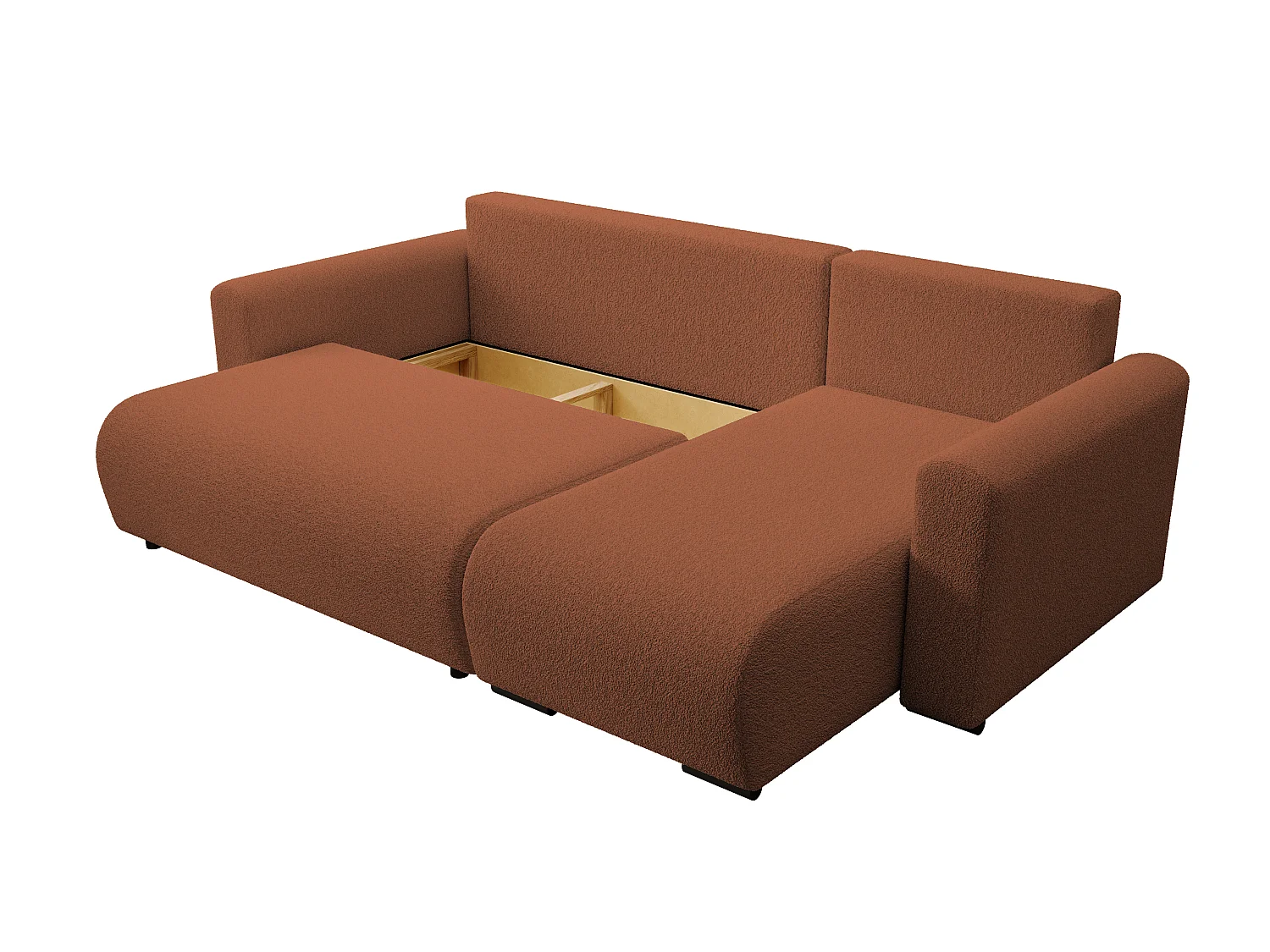 ECKSOFA DORA L, Eckcouch in L-Form mit Schlaffunktion und Bettkasten, Farbe: Orange, Bouclé-Stoff, Ottomane Rechts