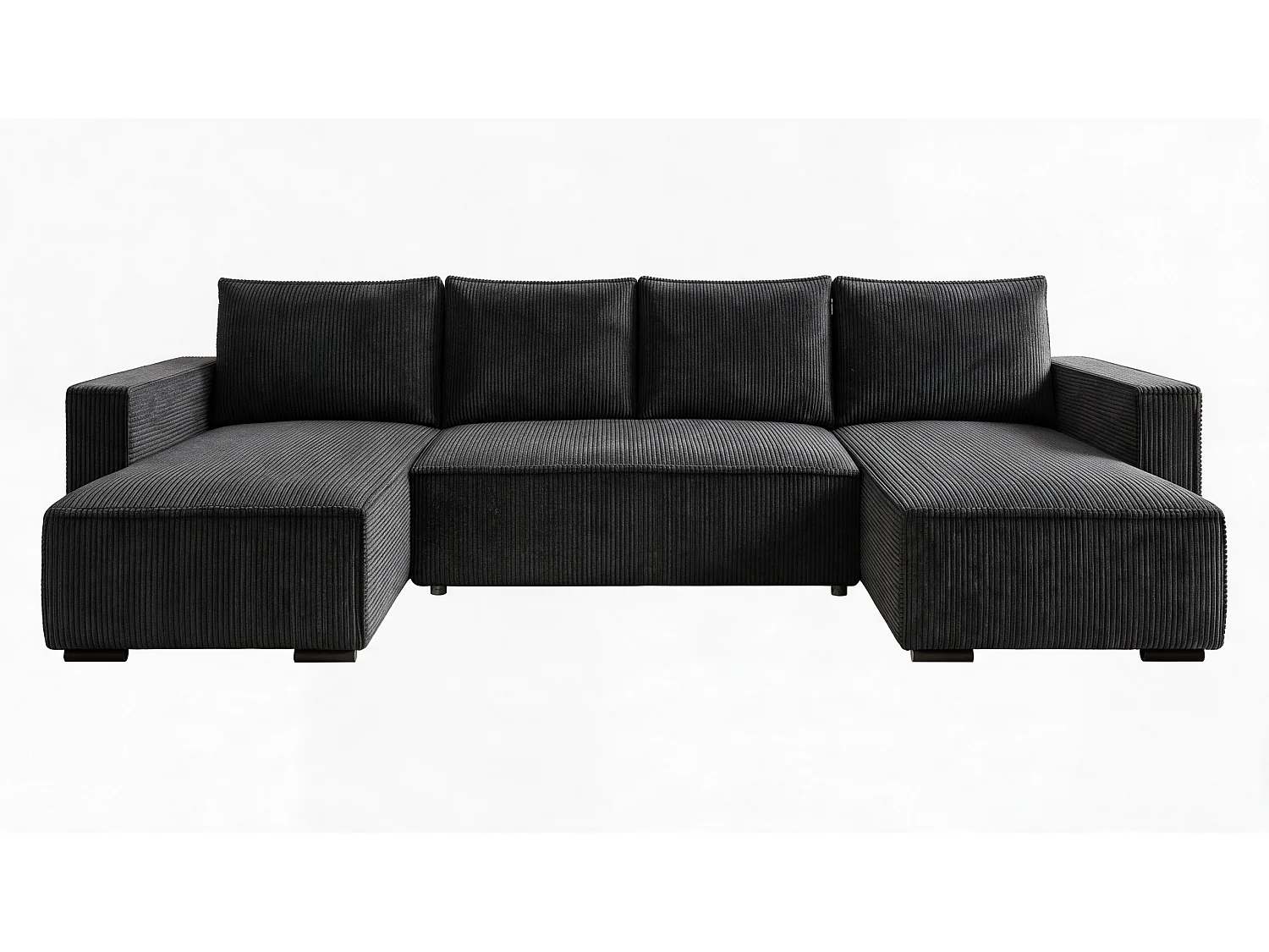 WOHNLANDSCHAFT CUDDY U mit Schlaffunktion und Bettkasten, Farbe: Schwarz, Cordstoff
