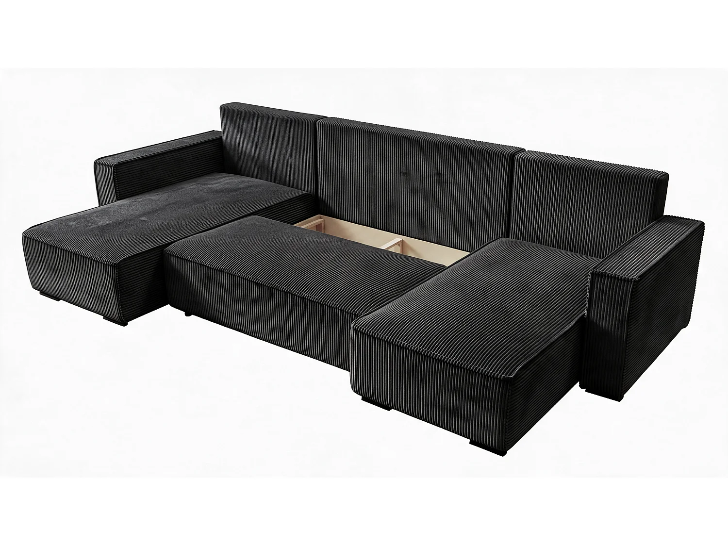 WOHNLANDSCHAFT CUDDY U mit Schlaffunktion und Bettkasten, Farbe: Schwarz, Cordstoff