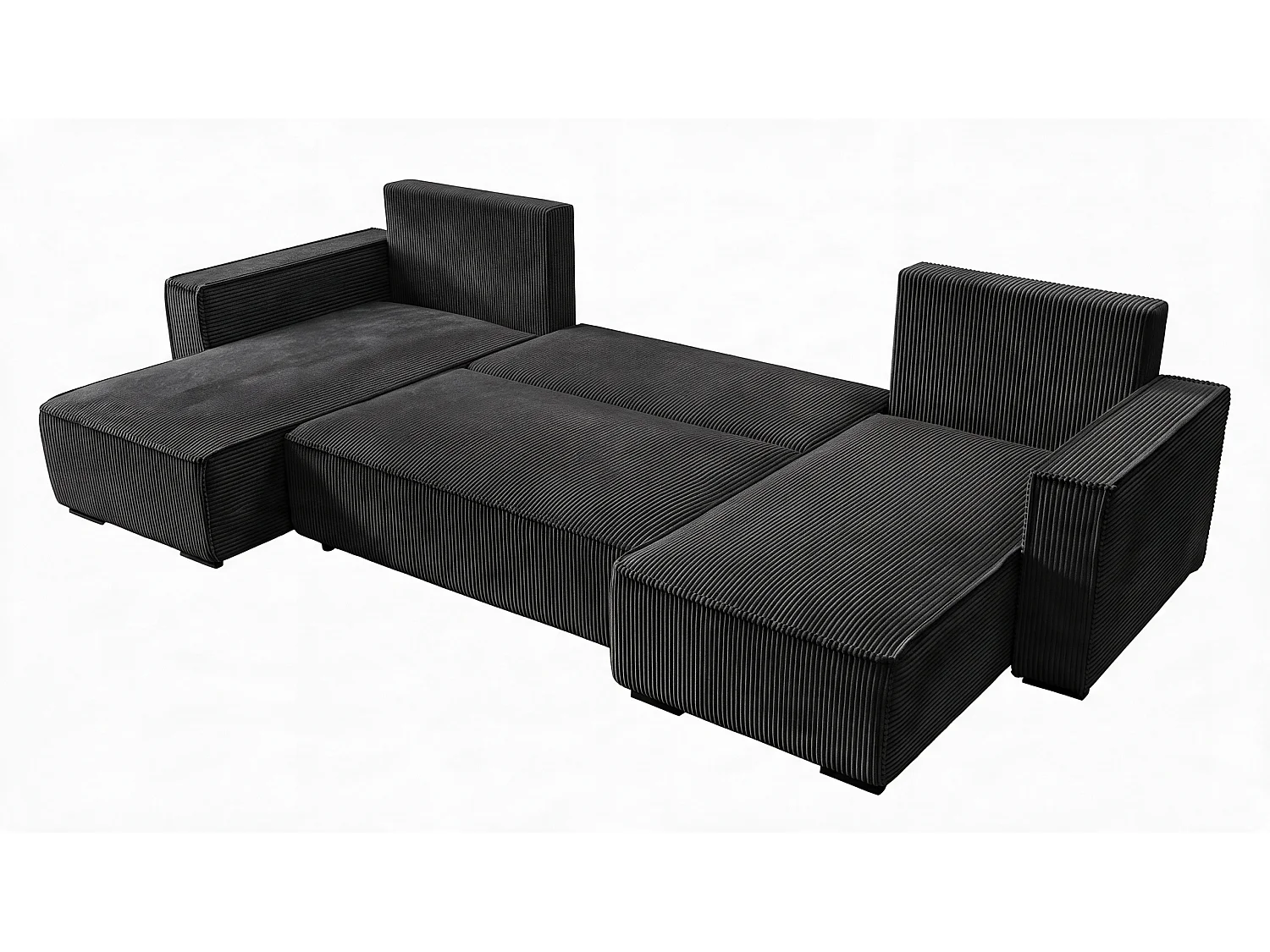 WOHNLANDSCHAFT CUDDY U mit Schlaffunktion und Bettkasten, Farbe: Schwarz, Cordstoff
