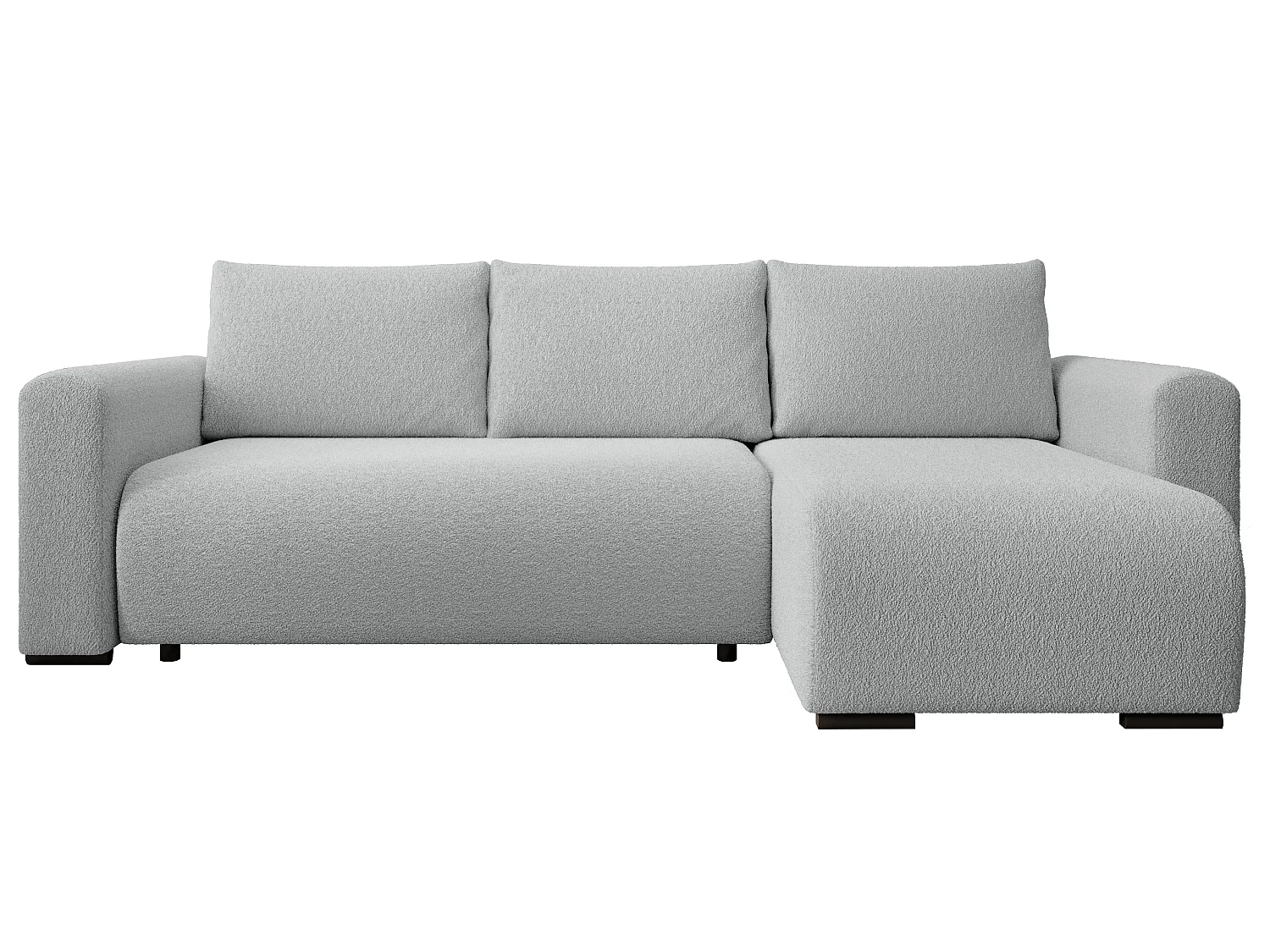 ECKSOFA DORA L, Eckcouch in L-Form mit Schlaffunktion und Bettkasten, Farbe: Grau, Bouclé-Stoff, Ottomane Rechts
