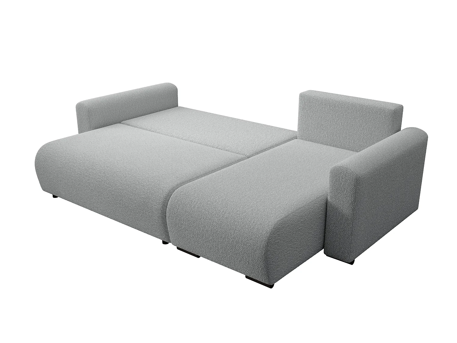 ECKSOFA DORA L, Eckcouch in L-Form mit Schlaffunktion und Bettkasten, Farbe: Grau, Bouclé-Stoff, Ottomane Rechts