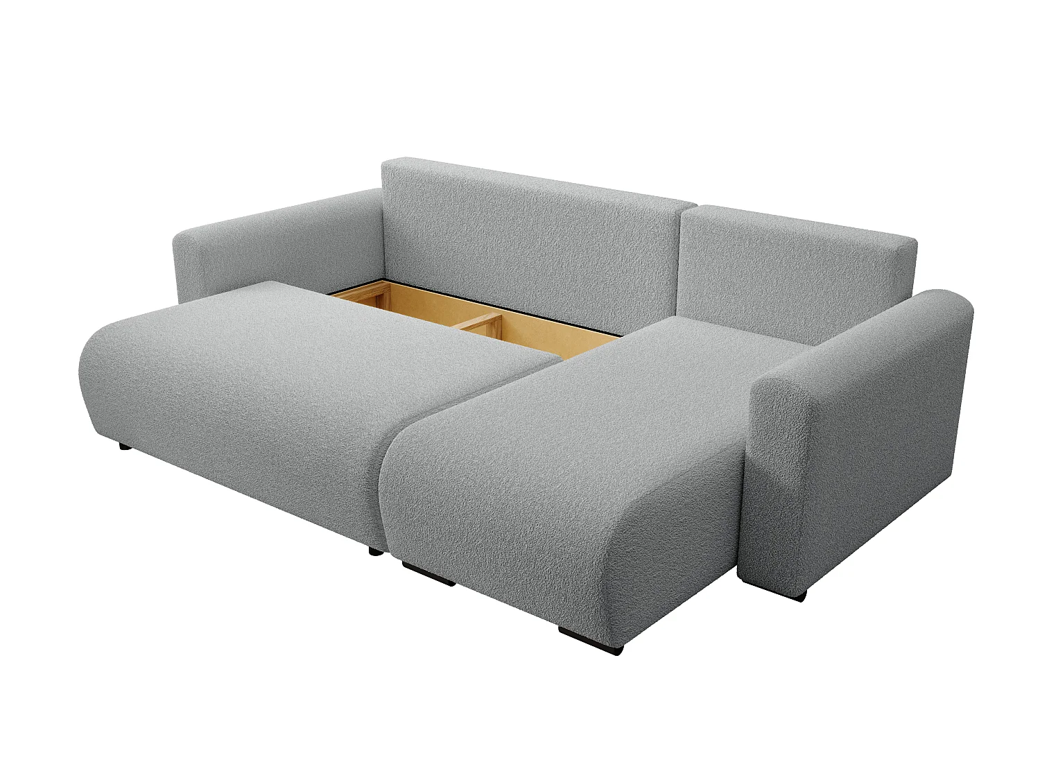 ECKSOFA DORA L, Eckcouch in L-Form mit Schlaffunktion und Bettkasten, Farbe: Grau, Bouclé-Stoff, Ottomane Rechts
