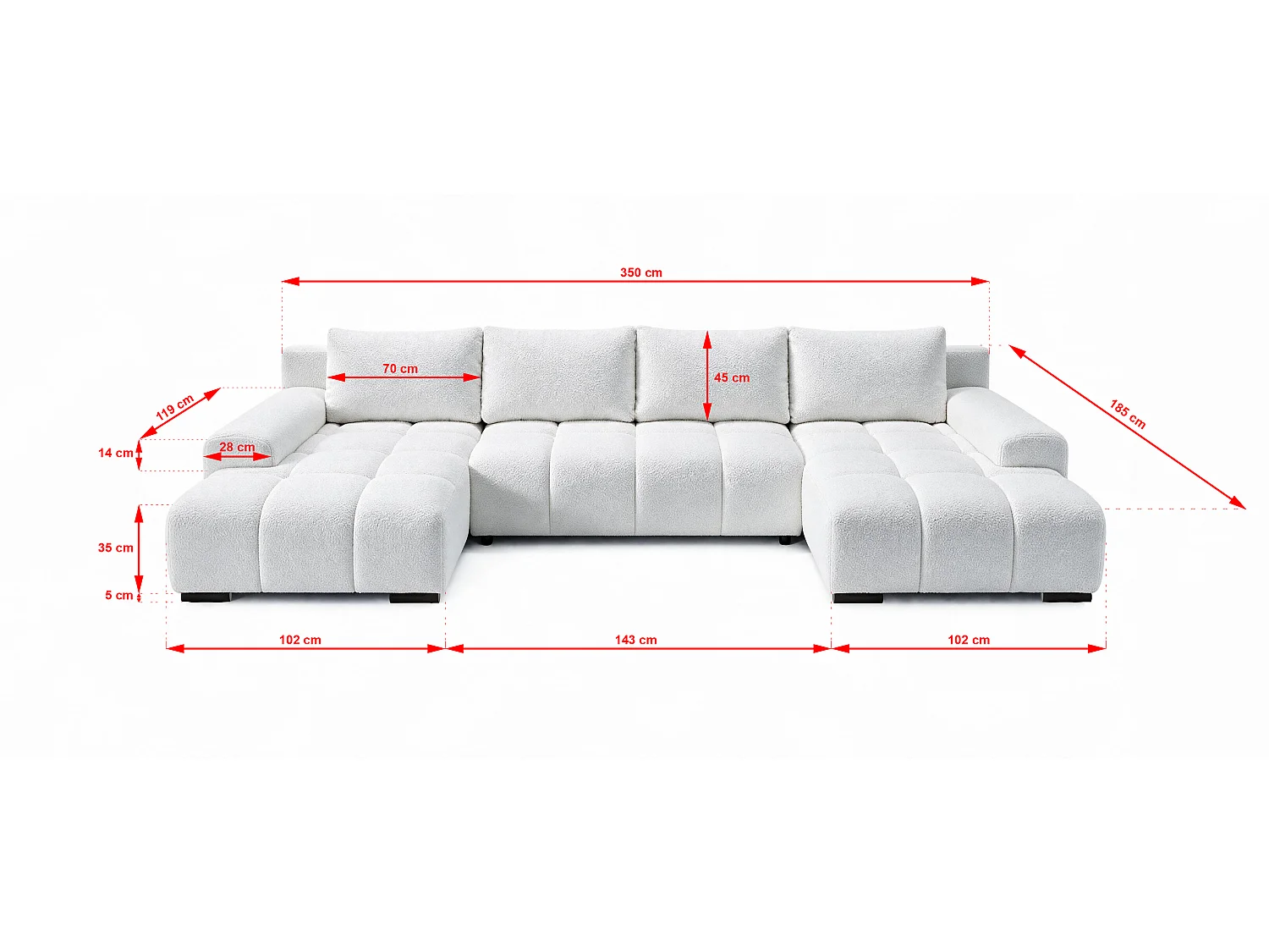 WOHNLANDSCHAFT OVIA U mit Bettkasten und Schlaffunktion, Bouclé-Stoff in U-Form