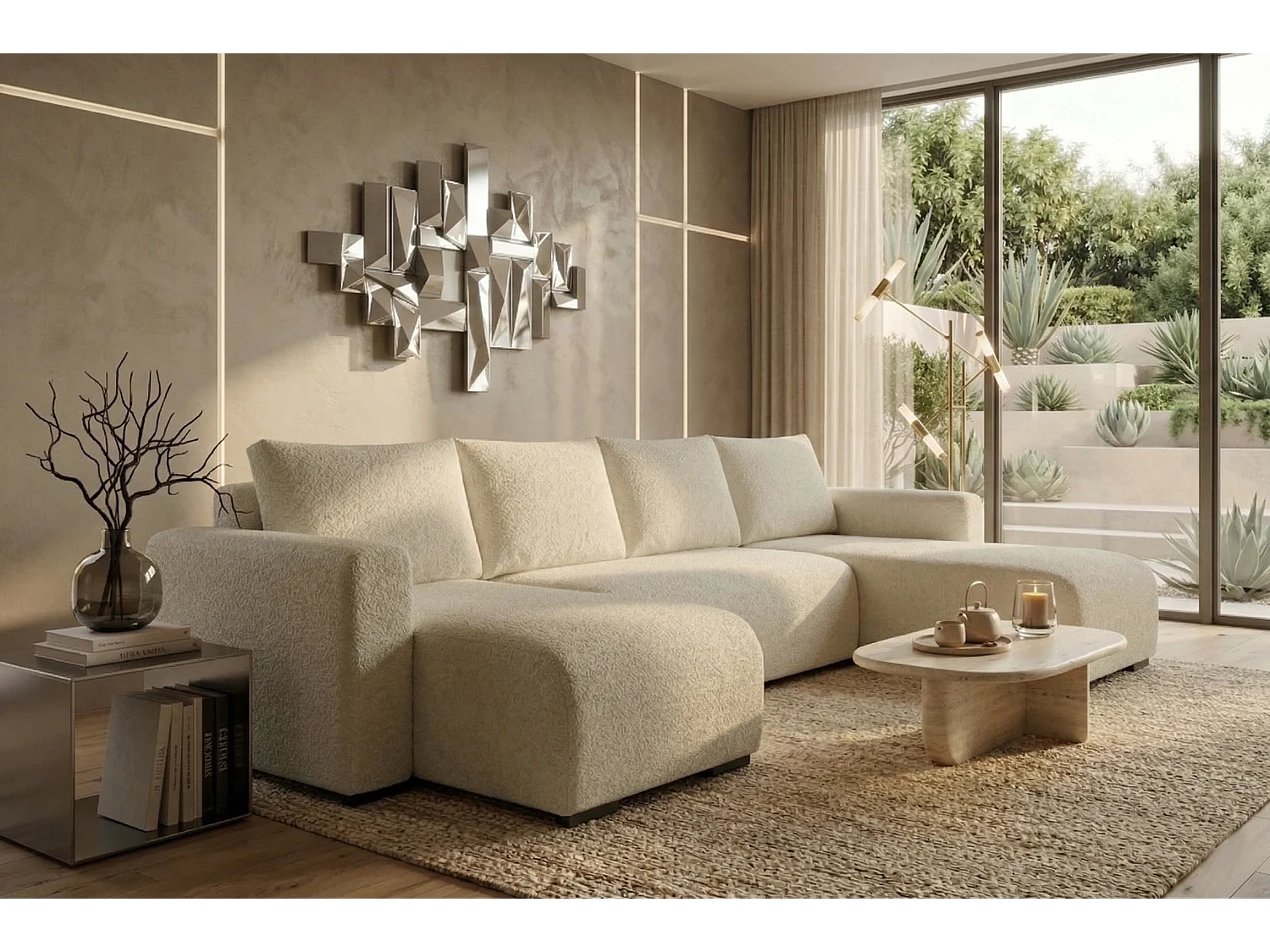 WOHNLANDSCHAFT DORA U mit Bettkasten und Schlaffunktion, U-Form, bequem