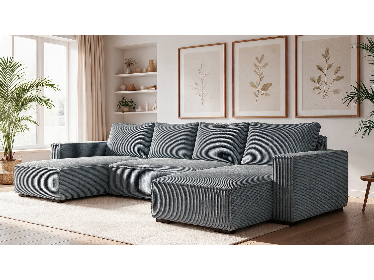 WOHNLANDSCHAFT CUDDY U mit Schlaffunktion und Bettkasten, Farbe: Dunkelgrau, Cordstoff