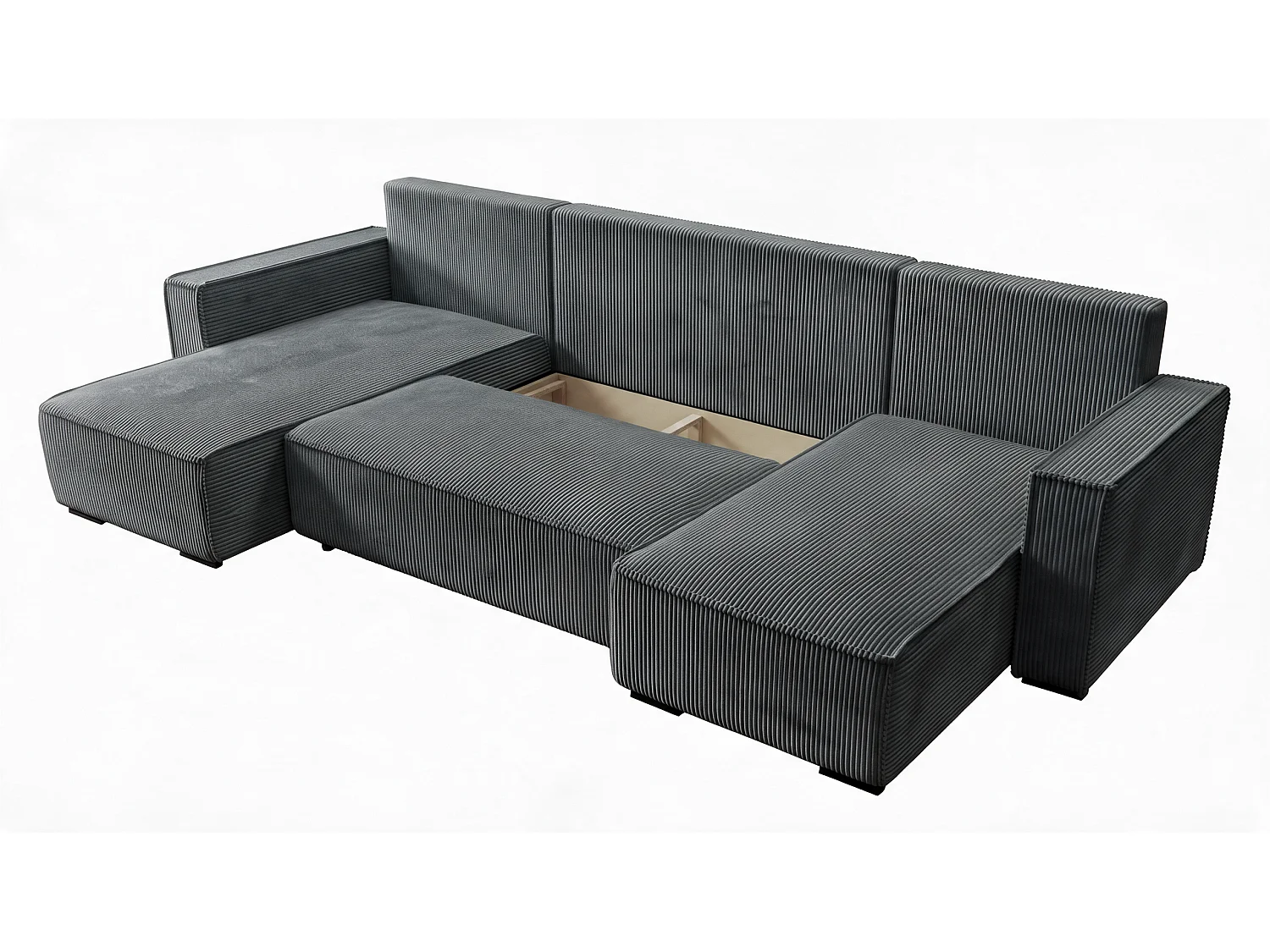 WOHNLANDSCHAFT CUDDY U mit Schlaffunktion und Bettkasten, Farbe: Dunkelgrau, Cordstoff