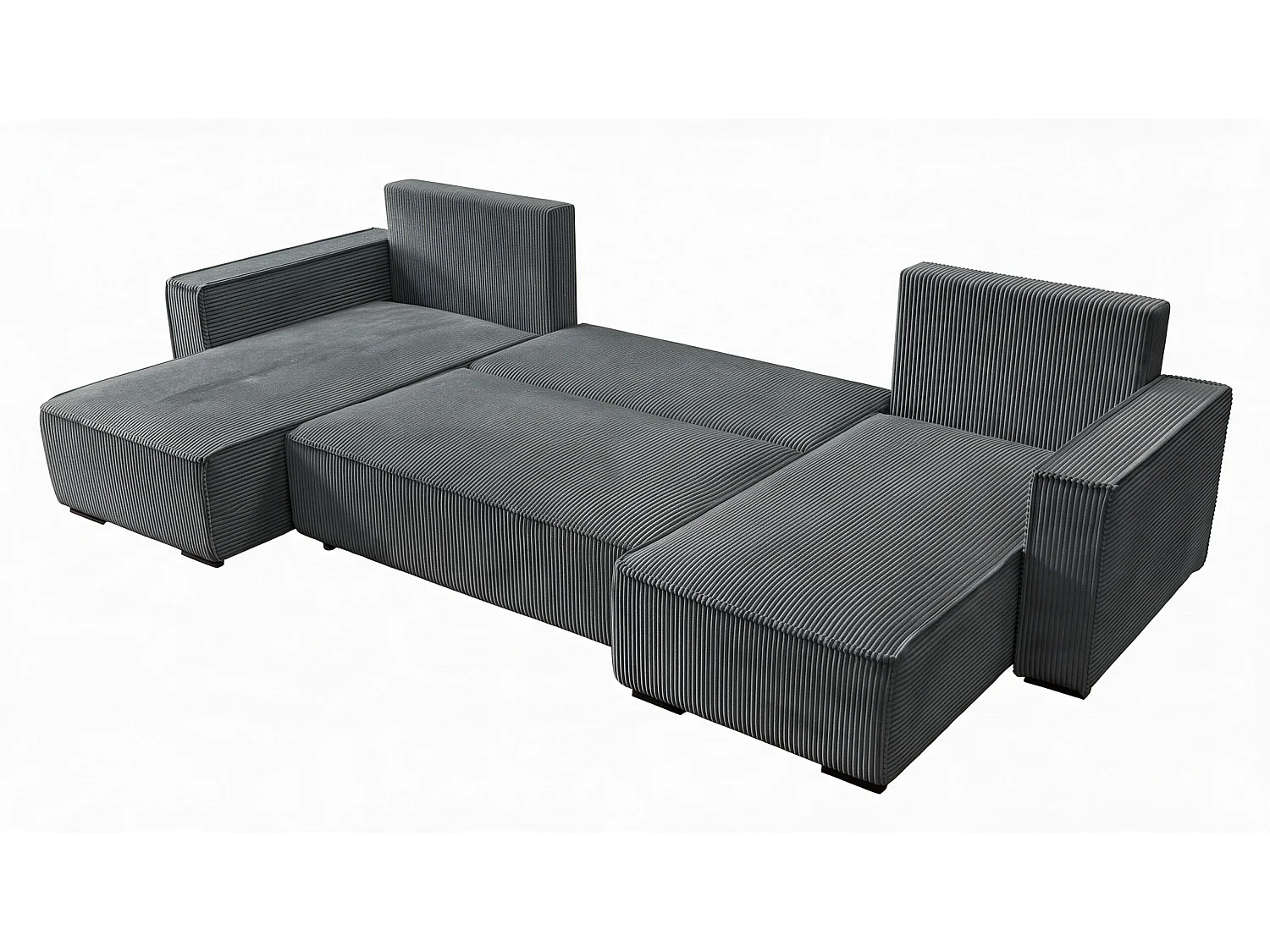 WOHNLANDSCHAFT CUDDY U mit Schlaffunktion und Bettkasten, Farbe: Dunkelgrau, Cordstoff
