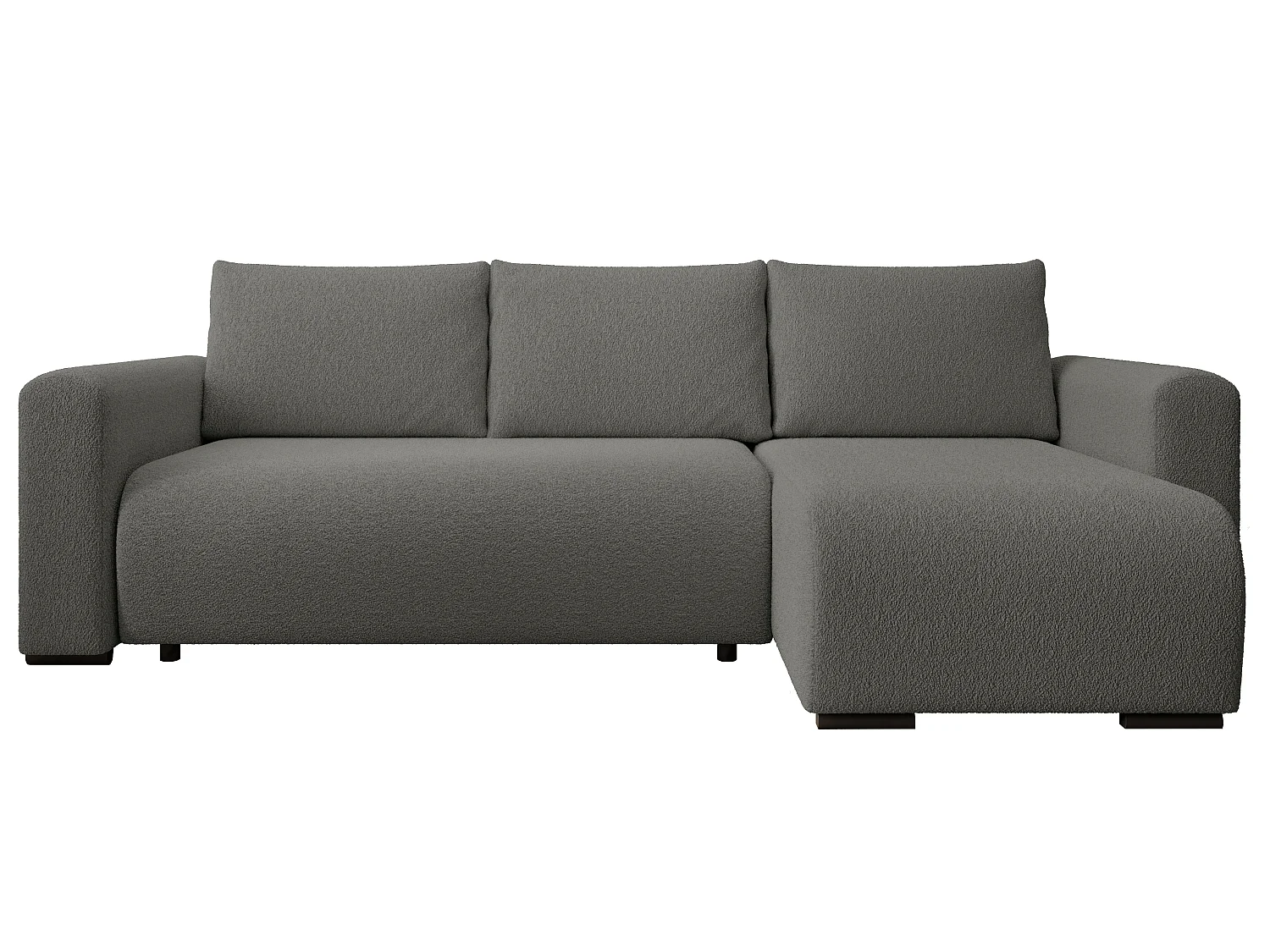 ECKSOFA DORA L, Eckcouch in L-Form mit Schlaffunktion und Bettkasten, Farbe: Dunkelgrau, Bouclé-Stoff, Ottomane Rechts