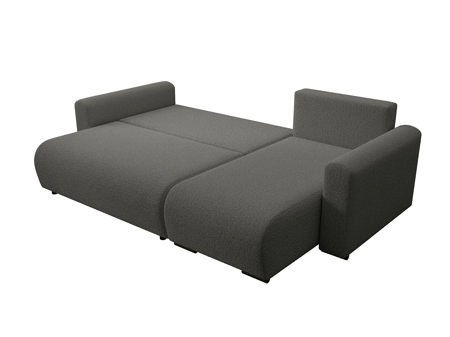 ECKSOFA DORA L, Eckcouch in L-Form mit Schlaffunktion und Bettkasten, Farbe: Dunkelgrau, Bouclé-Stoff, Ottomane Rechts