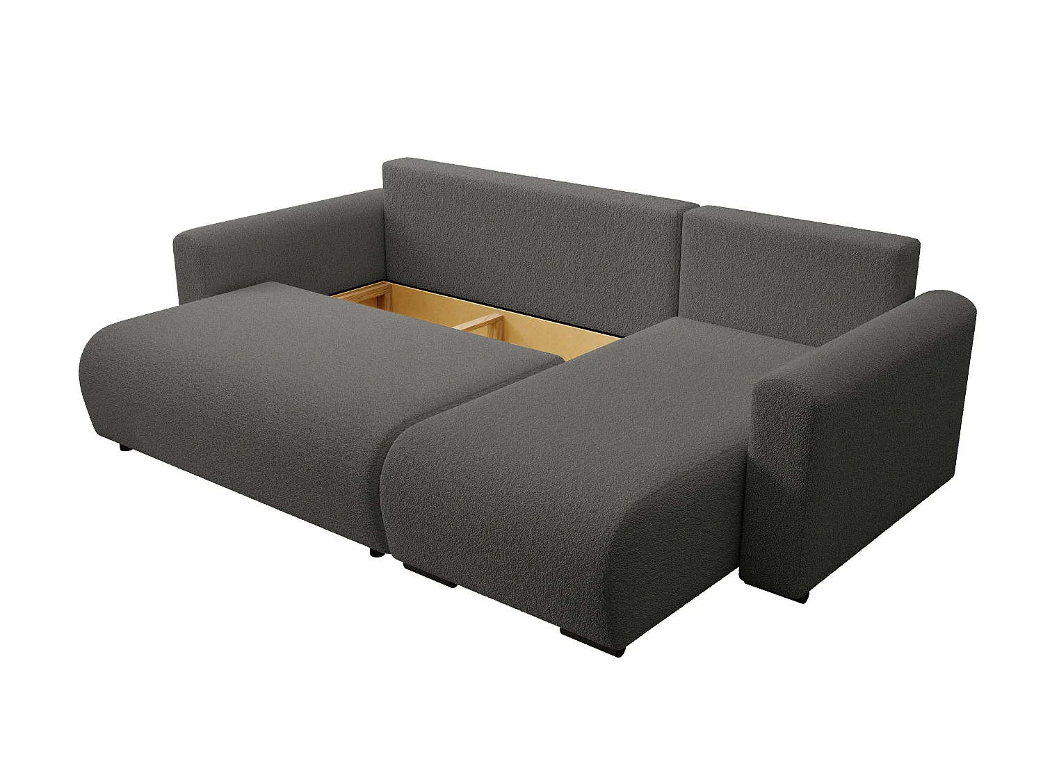 ECKSOFA DORA L, Eckcouch in L-Form mit Schlaffunktion und Bettkasten, Farbe: Dunkelgrau, Bouclé-Stoff, Ottomane Rechts