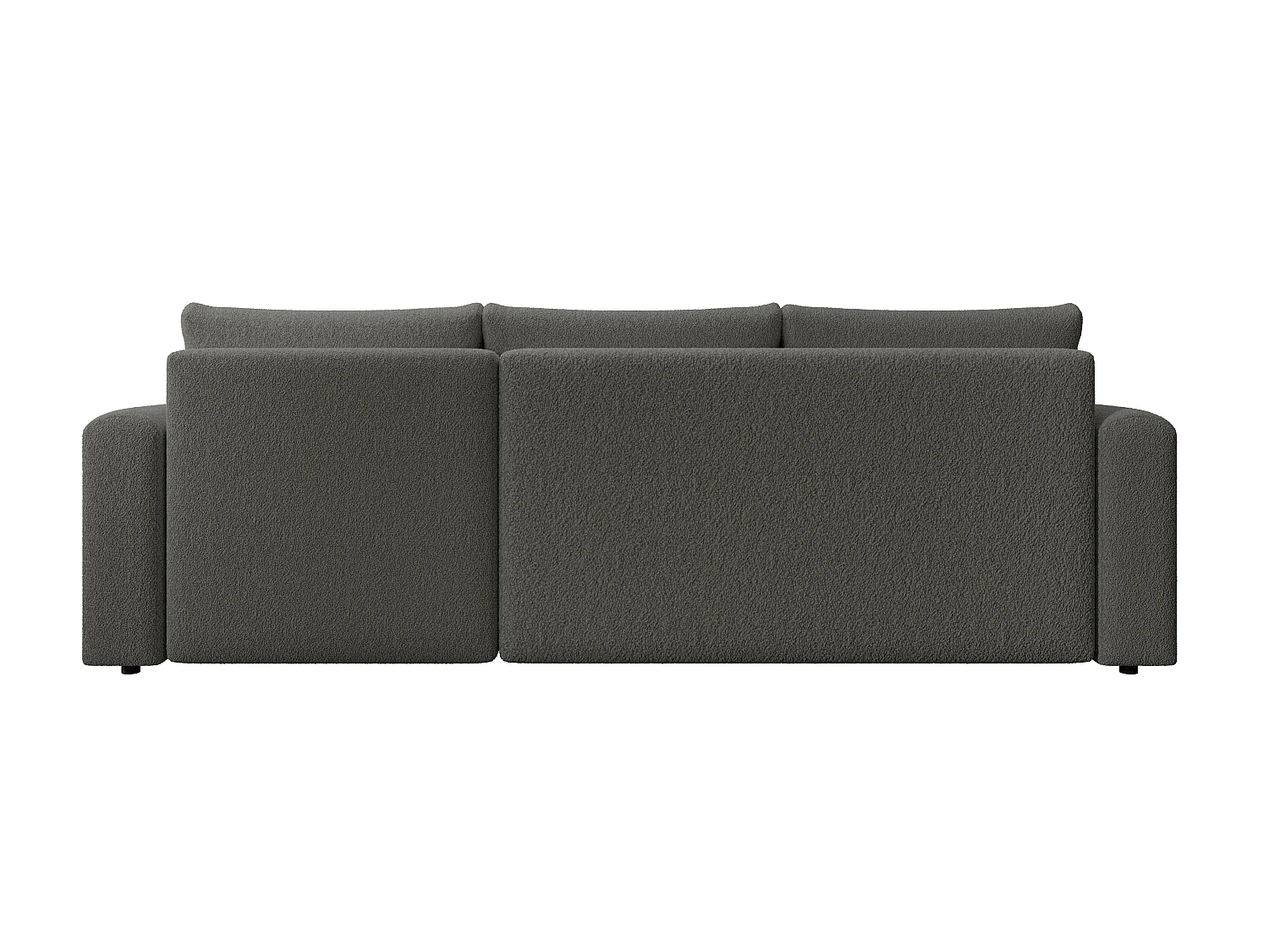 ECKSOFA DORA L, Eckcouch in L-Form mit Schlaffunktion und Bettkasten, Farbe: Dunkelgrau, Bouclé-Stoff, Ottomane Rechts