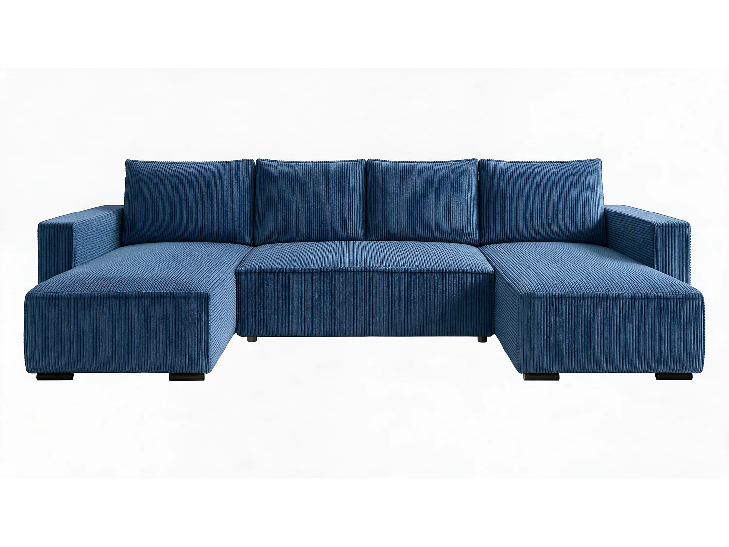WOHNLANDSCHAFT CUDDY U mit Schlaffunktion und Bettkasten, Farbe: Blau, Cordstoff