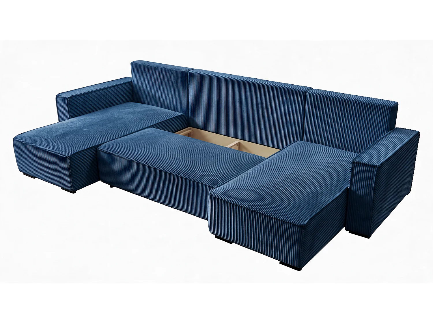WOHNLANDSCHAFT CUDDY U mit Schlaffunktion und Bettkasten, Farbe: Blau, Cordstoff
