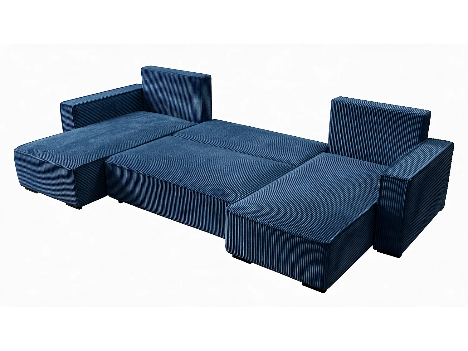 WOHNLANDSCHAFT CUDDY U mit Schlaffunktion und Bettkasten, Farbe: Blau, Cordstoff
