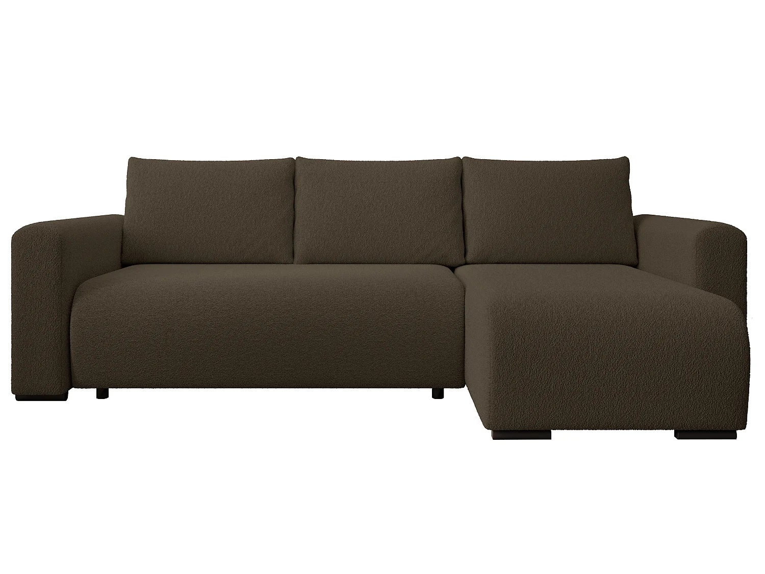 ECKSOFA DORA L, Eckcouch in L-Form mit Schlaffunktion und Bettkasten, Farbe: Dunkelbraun, Bouclé-Stoff, Ottomane Rechts
