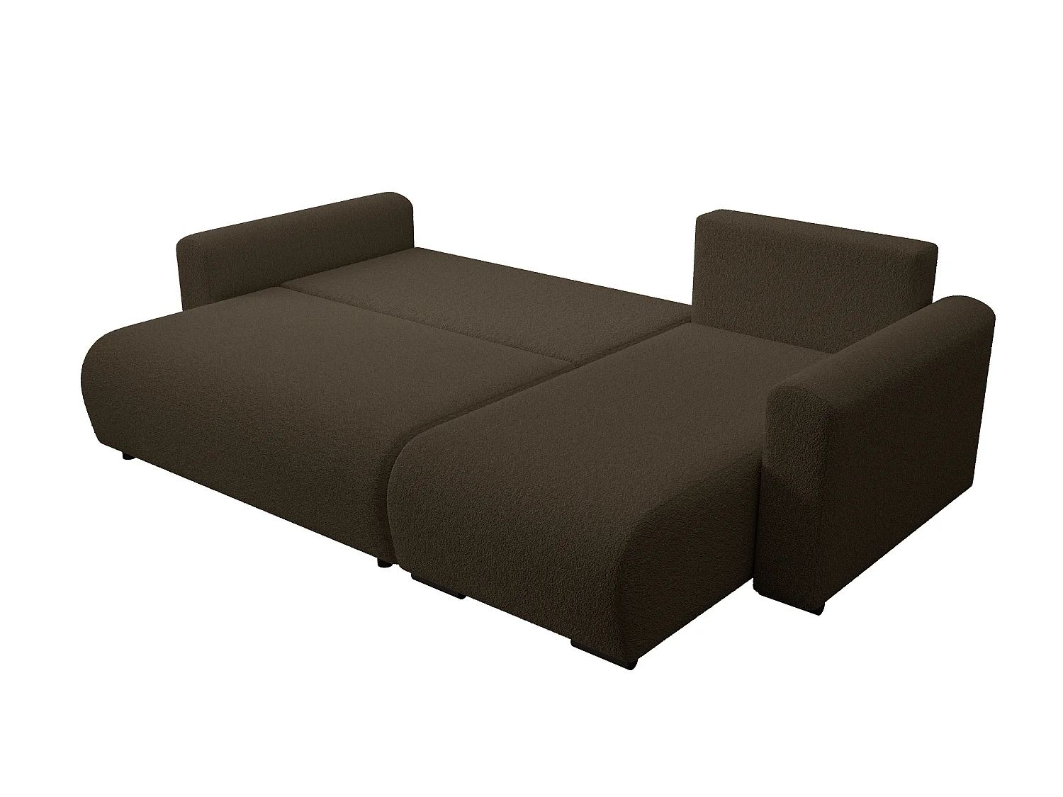 ECKSOFA DORA L, Eckcouch in L-Form mit Schlaffunktion und Bettkasten, Farbe: Dunkelbraun, Bouclé-Stoff, Ottomane Rechts