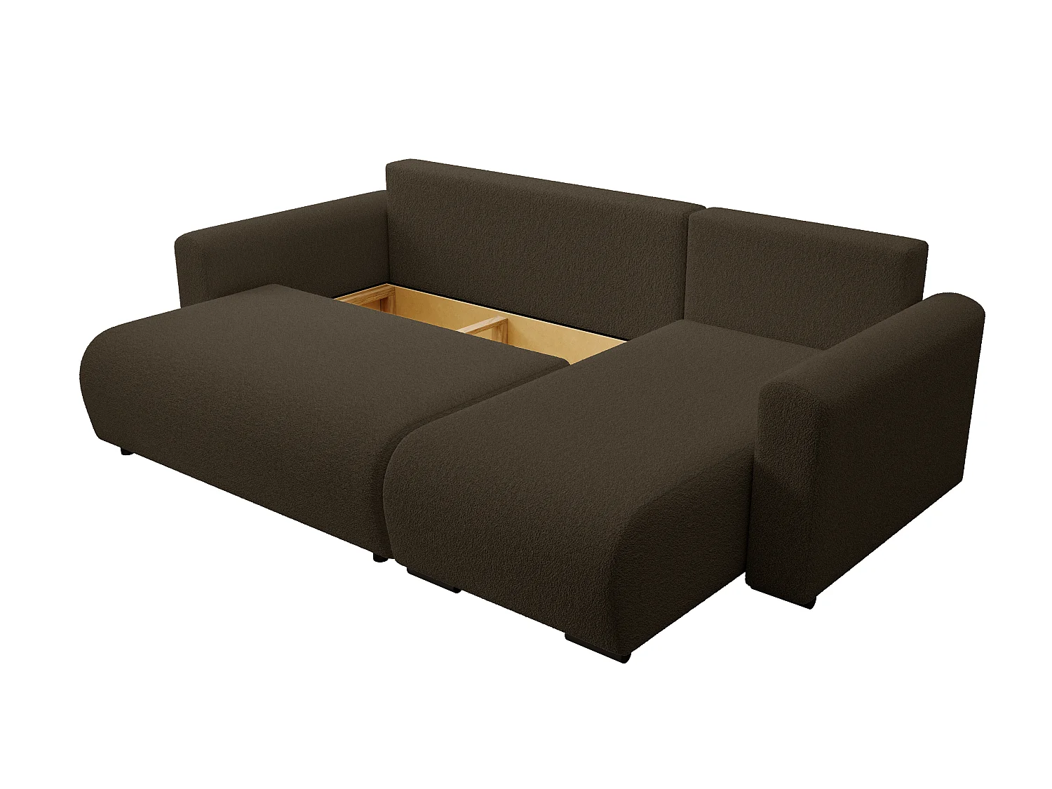 ECKSOFA DORA L, Eckcouch in L-Form mit Schlaffunktion und Bettkasten, Farbe: Dunkelbraun, Bouclé-Stoff, Ottomane Rechts
