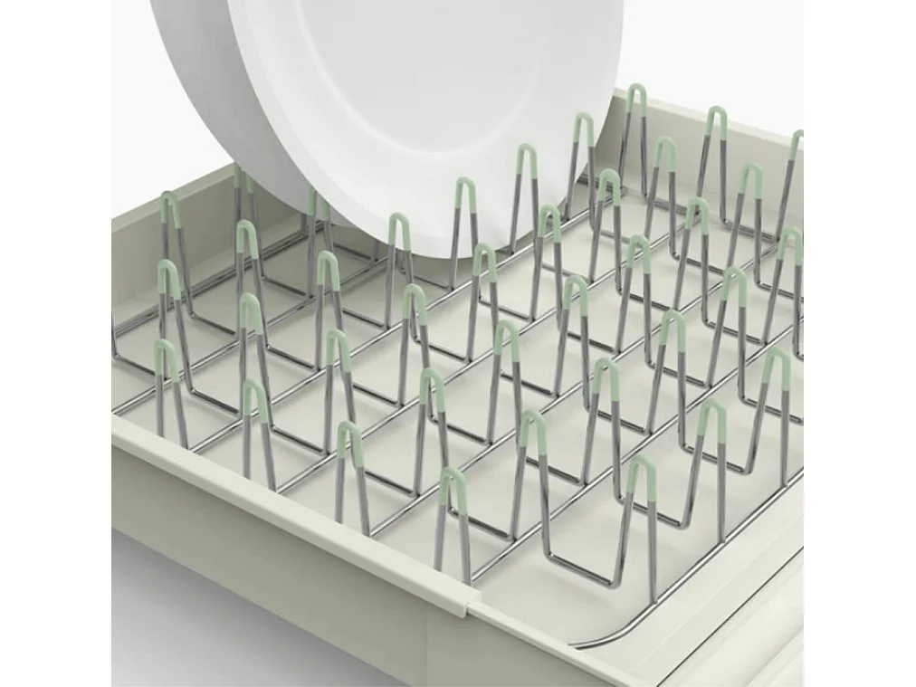 Uitbreidbaar afdruiprek Joseph Joseph Extend™, efficiënte drainage met bestekhouder en niet-schurende tanden, kleur Stone/Green.