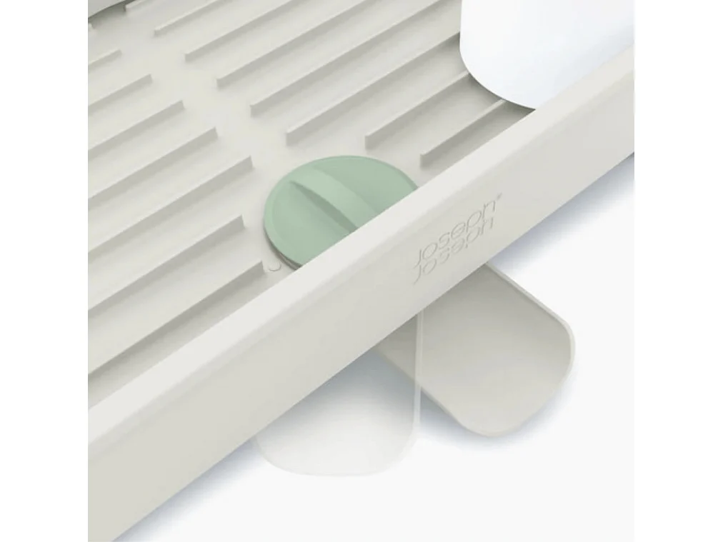 Uitbreidbaar afdruiprek Joseph Joseph Extend™, efficiënte drainage met bestekhouder en niet-schurende tanden, kleur Stone/Green.